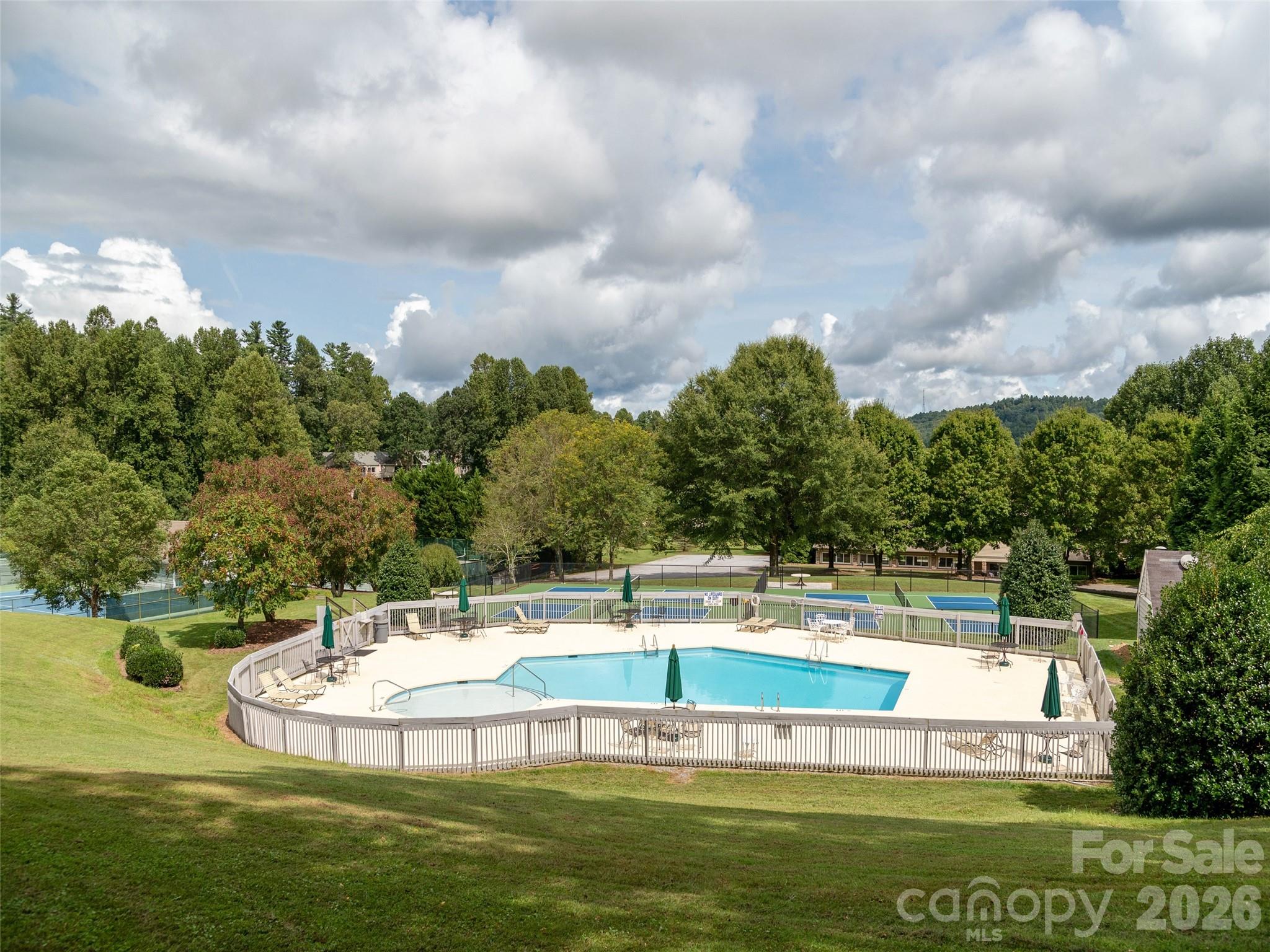 Outdoor pool provides a refreshing resort-style amenity for relaxation, recreation, and social enjoyment. - 128 Pinnacle Peak Lane, Flat Rock