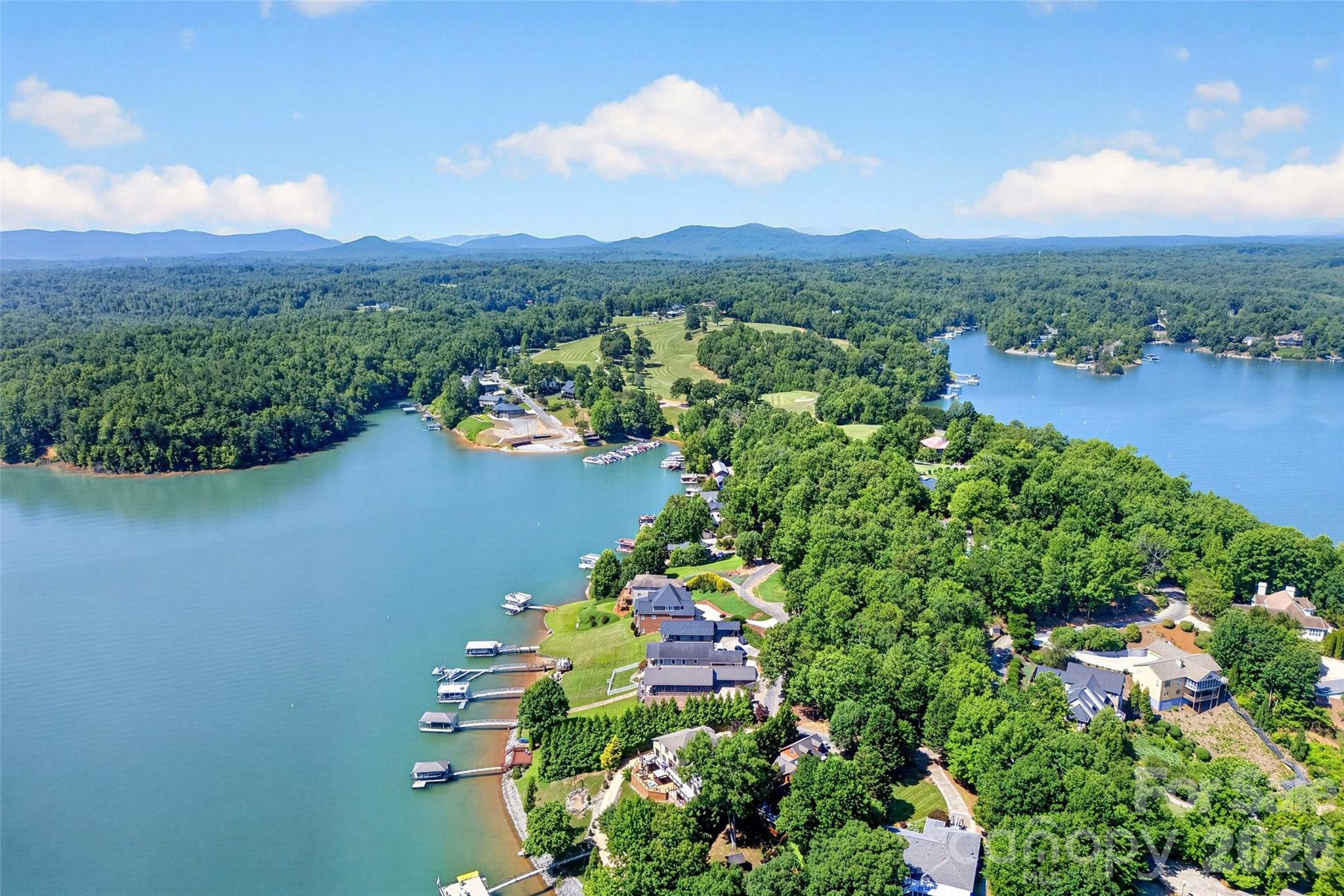 Wide aerial of Lake James showing the Marion Lake Club community and surrounding coves. - 831 Lake Club Drive, Nebo