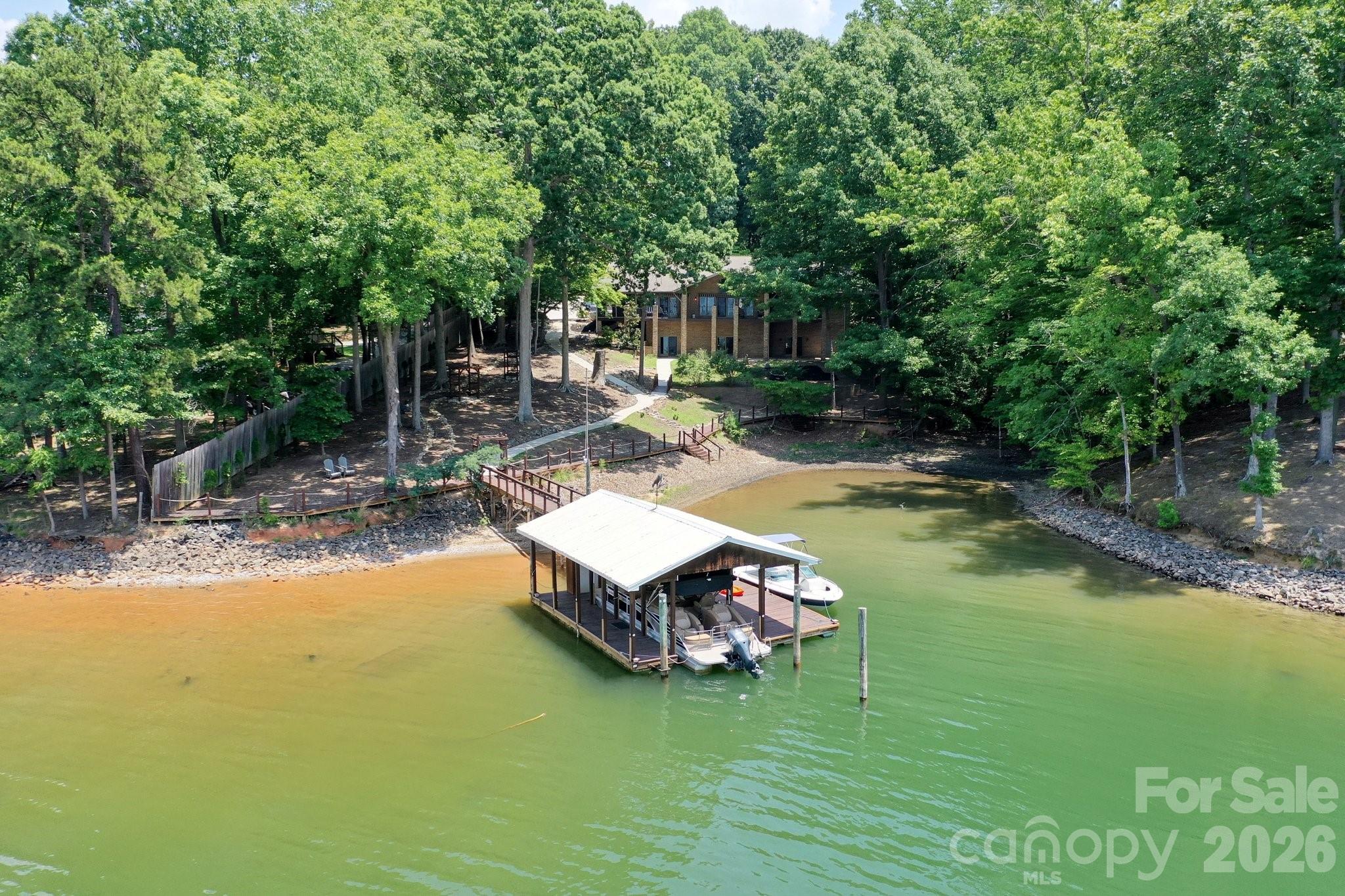 Drone view of covered dock - 105 Quail Lane, Mooresville