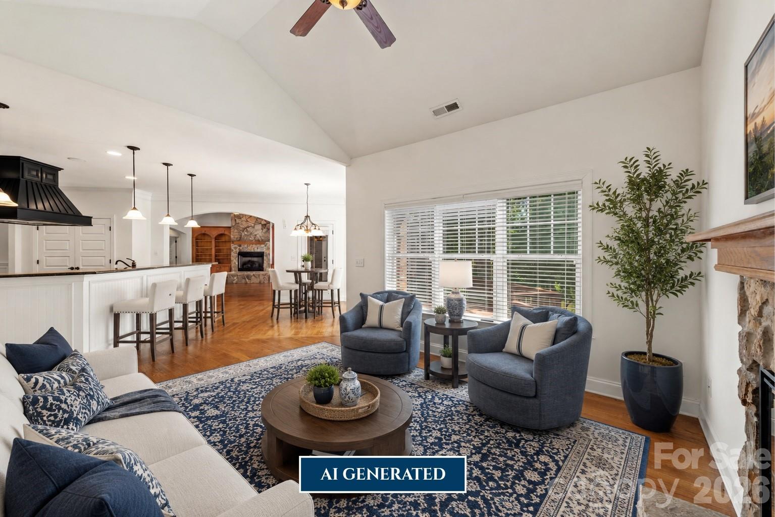 AI Generated with painted hood in kitchen, furniture and accessories. - 4709 Rockwood Drive, Waxhaw