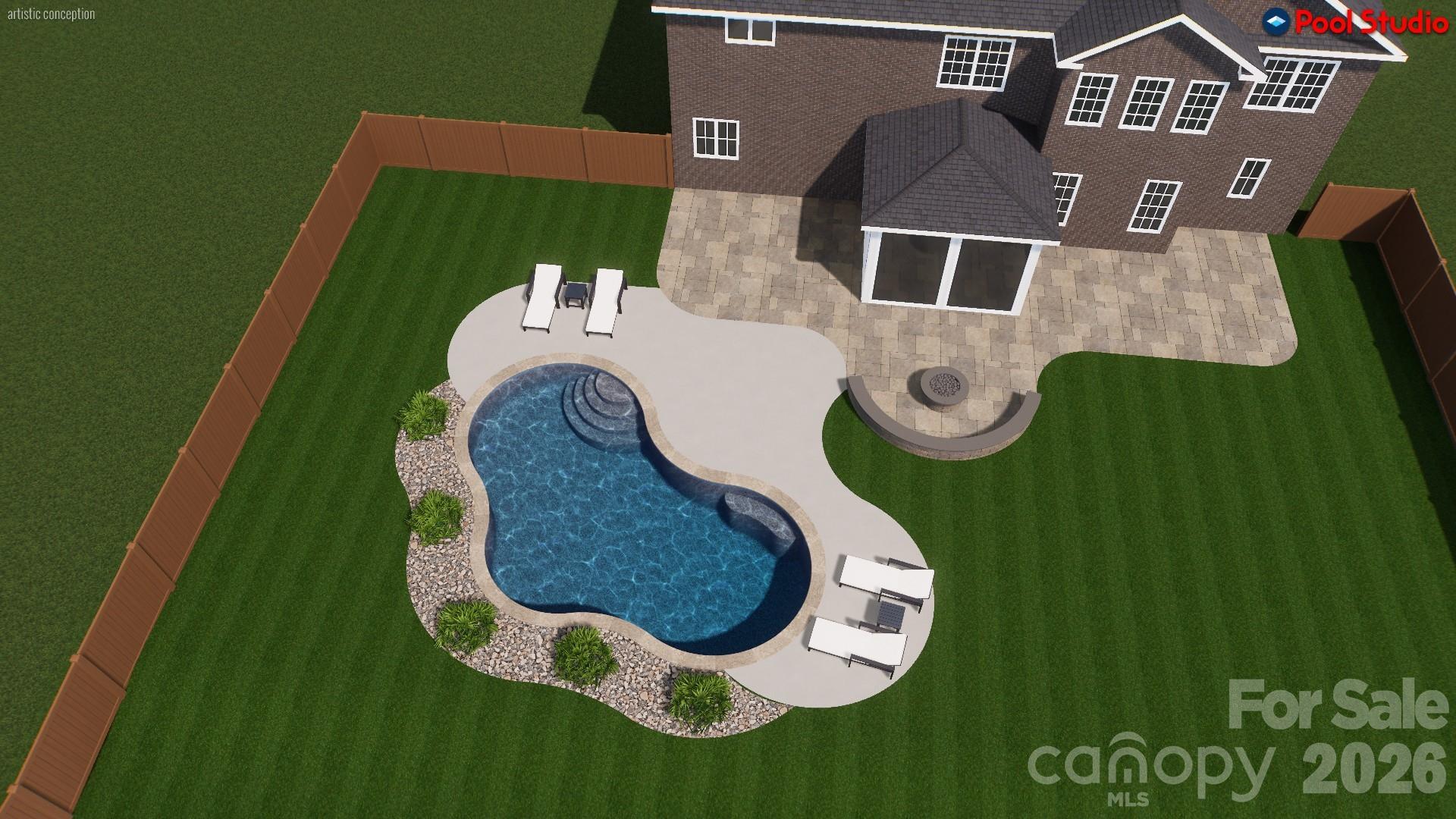 Conceptual pool rendering provided by the seller. Pool and landscaping shown are for illustrative purposes only and are not existing improvements. - 809 Brown Creek Drive, Matthews