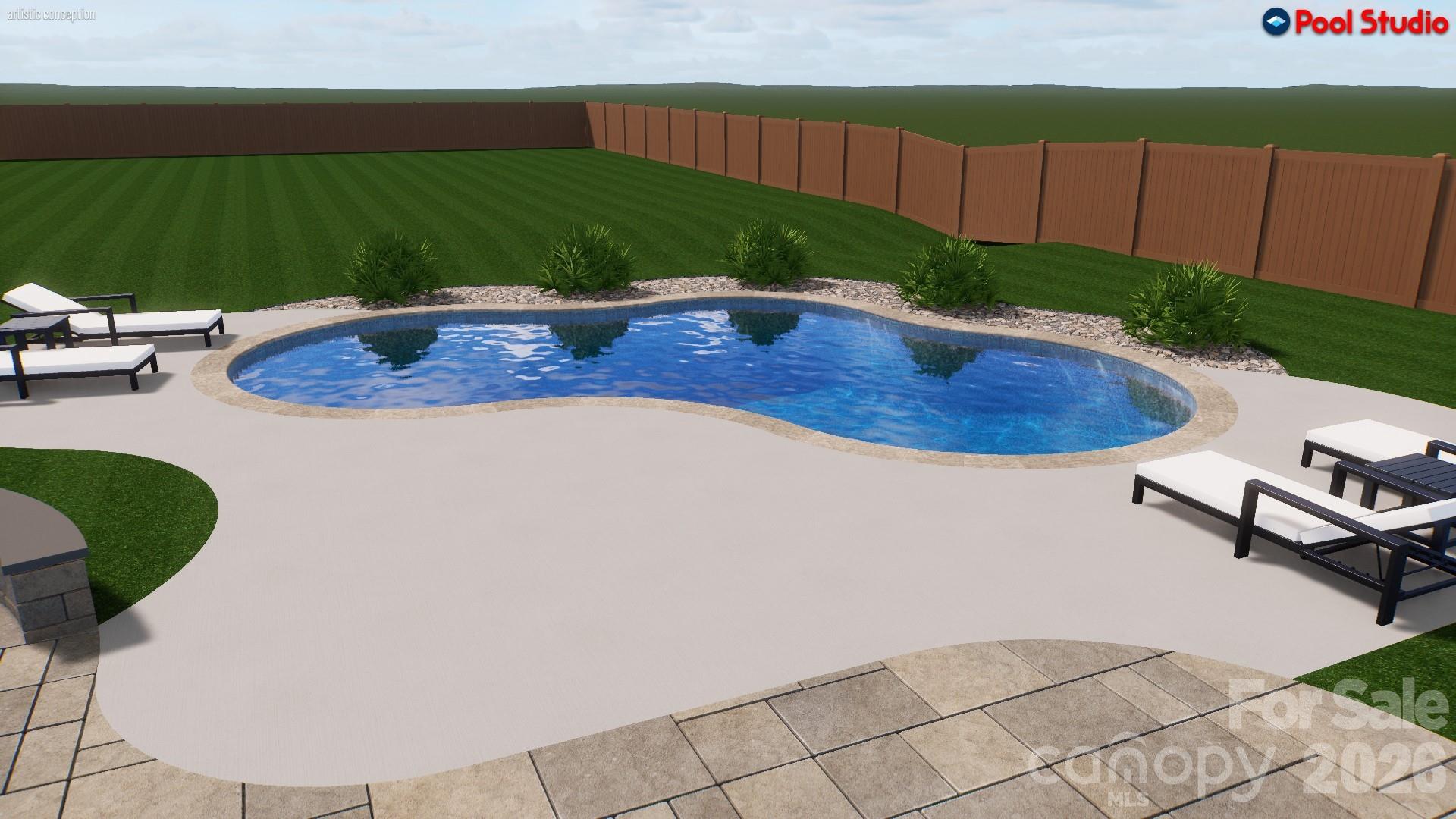 Conceptual pool rendering provided by the seller. Pool and landscaping shown are for illustrative purposes only and are not existing improvements. - 809 Brown Creek Drive, Matthews