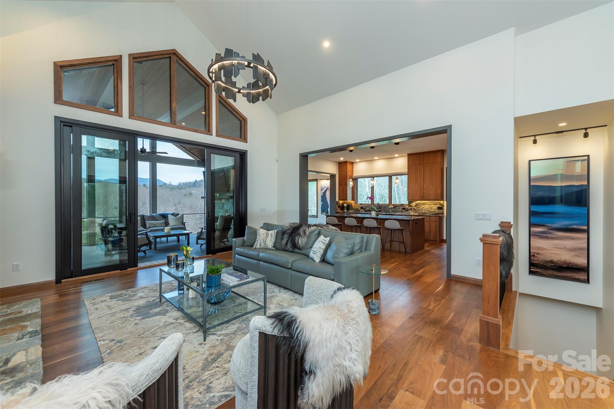 Open concept with lighting from Lighting NY - 158 Riverbend Forest Drive, Asheville