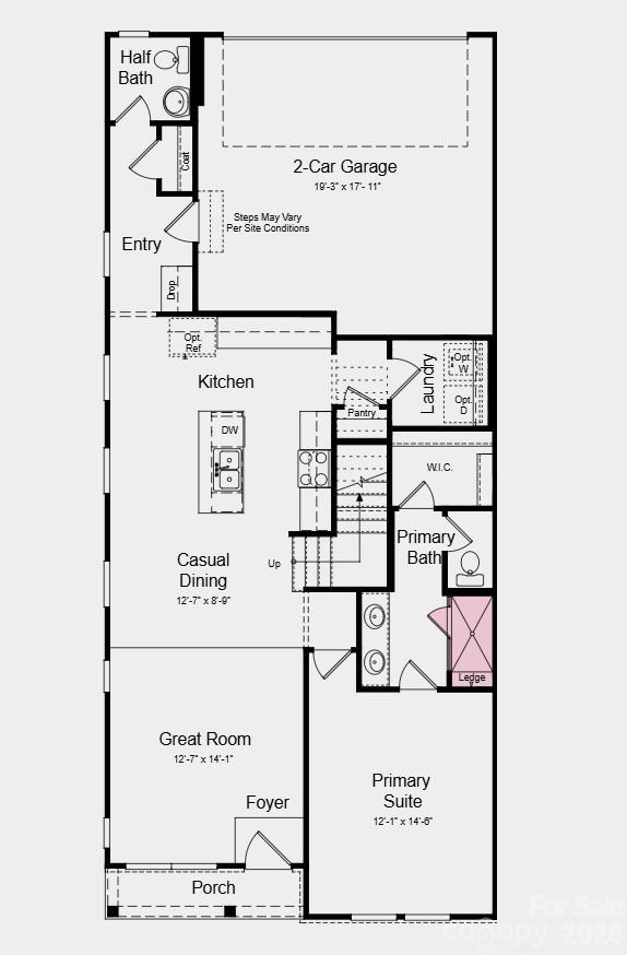 First Floor Plan - Additional Highlights Include: a shower with a ledge in the primary bathroom, a study in place of a flex room, and a slide-in gas oven range - 3177 Beacon Heights Road, Indian Land