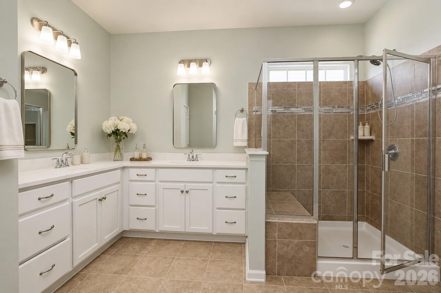Dual Vanity Sinks with Updated Mirrors and Quartz Countertops - 124 Van Gogh Trail, Mount Holly