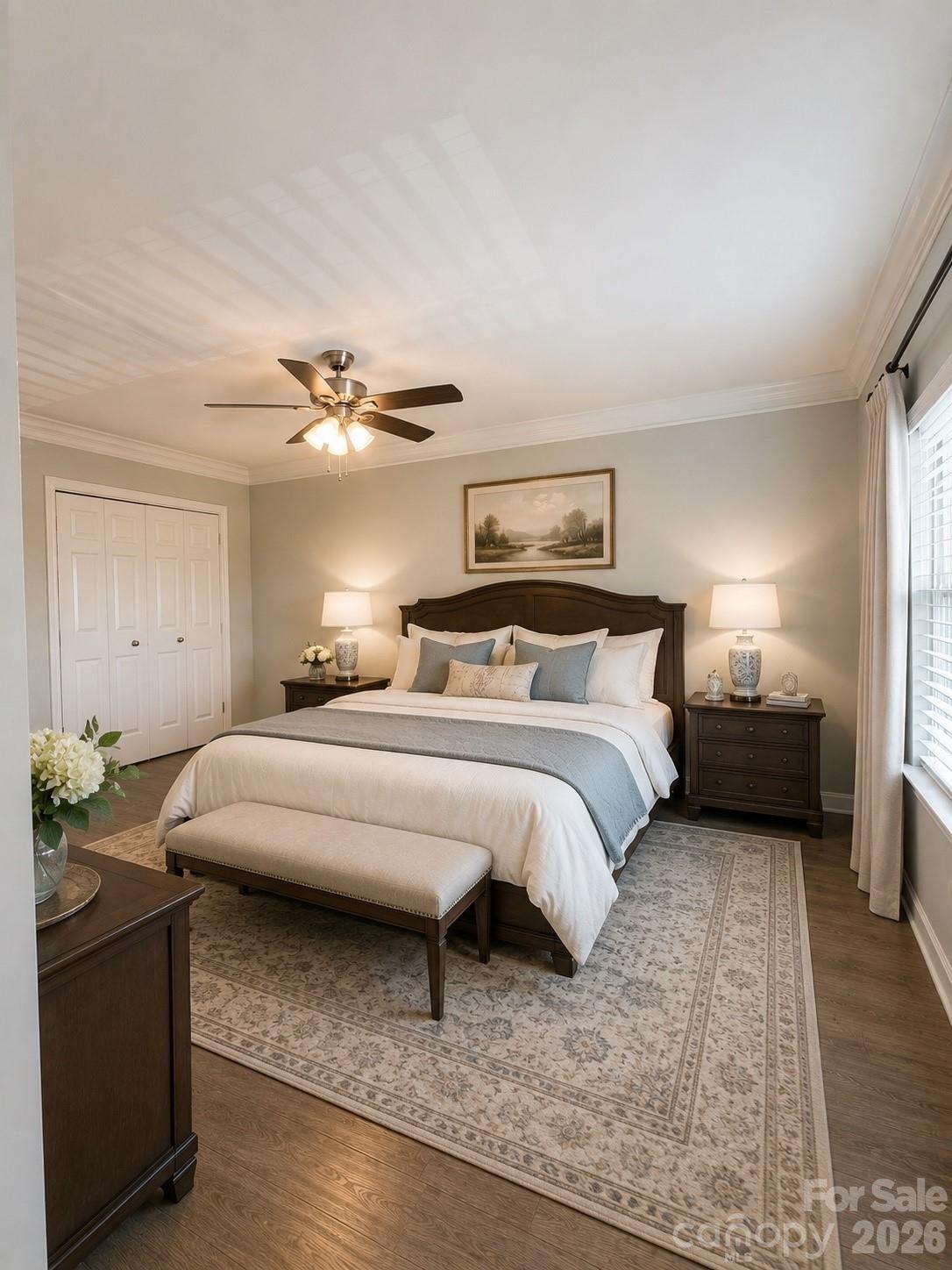 Virtually staged primary bedroom - 2705 N Center Street, Hickory