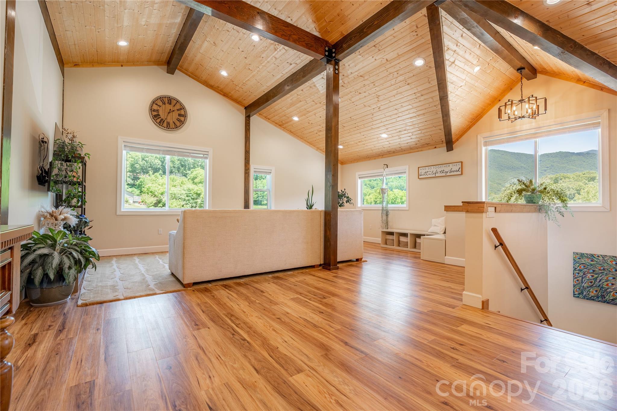 Open Concept Family Room with Cathedral, Tongue-and-Grove Pine Ceilings - 793 State Highway 197 South, Burnsville