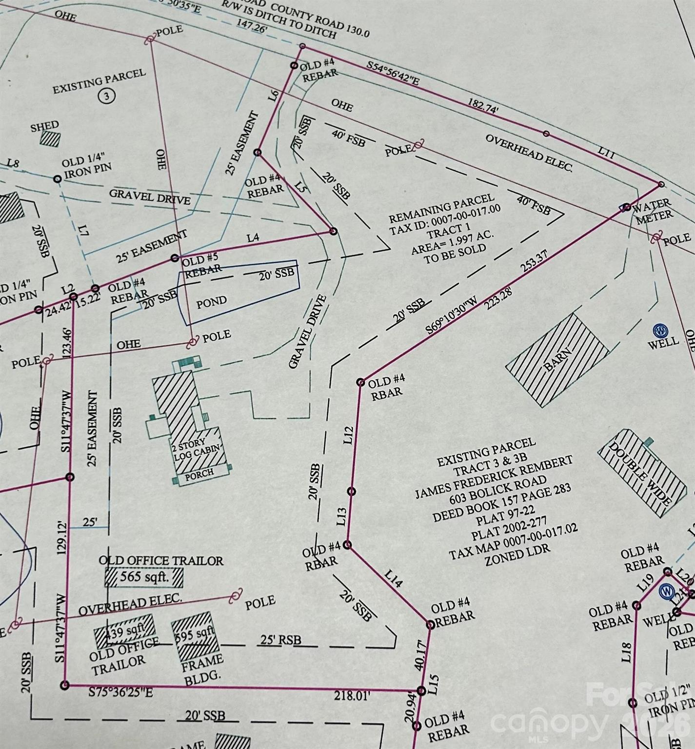 Recorded Survey Plat also included Existing Parcel 3 - 627 Bolick Road, Fort Mill
