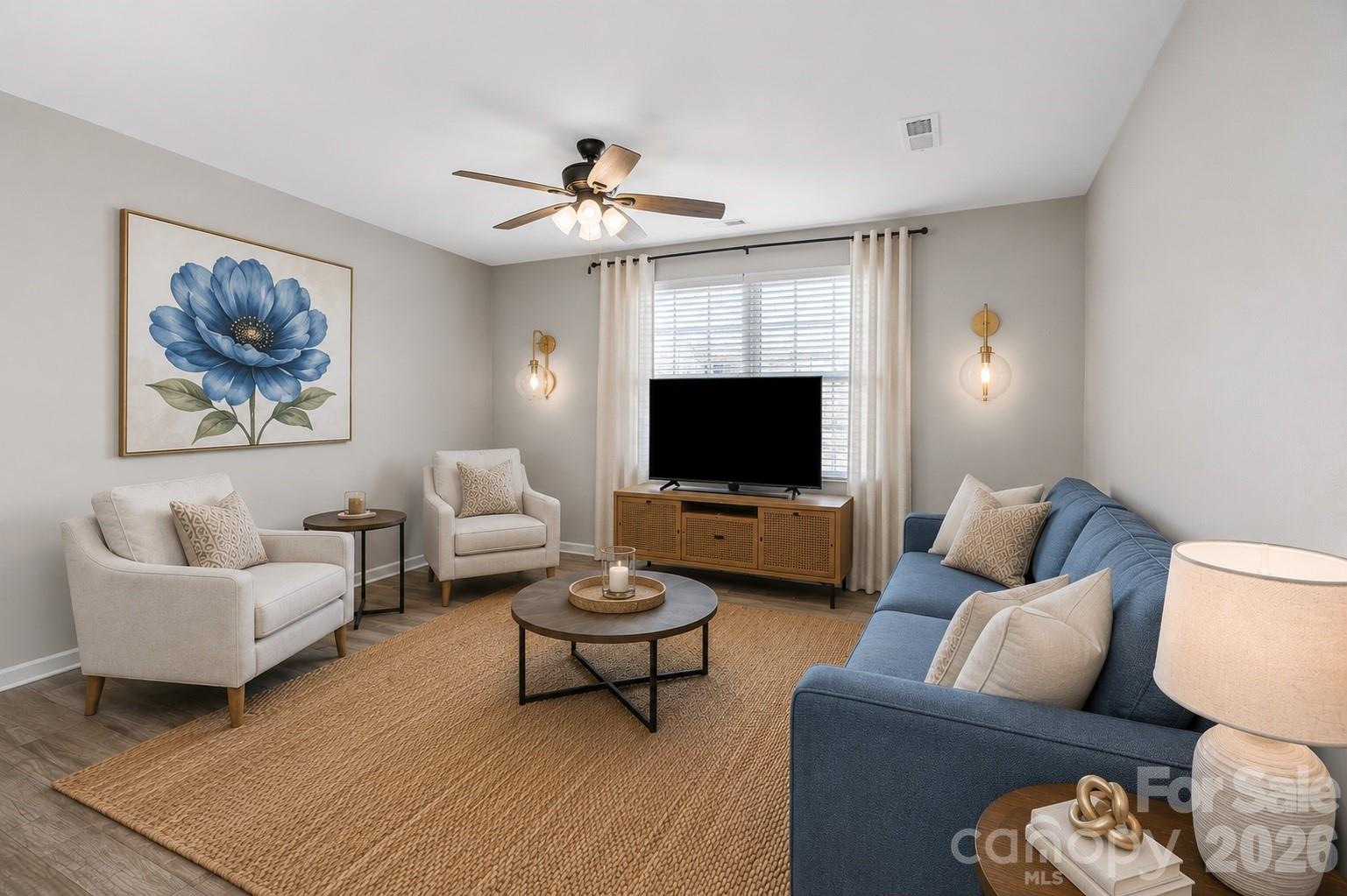 Living Room- virtually staged - 813 Yorkshire Drive, Albemarle