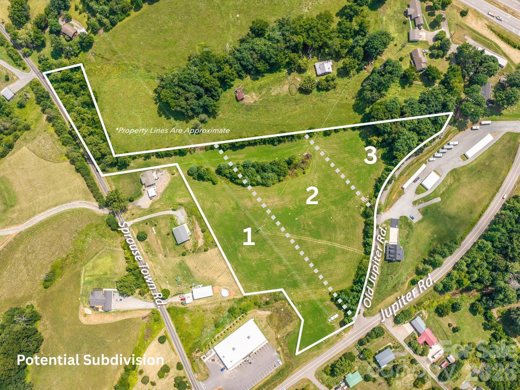 Potential 3 lot subdivision. Lot lines are approximate / not a survey. - 99999 Sprouse Town Road, Weaverville