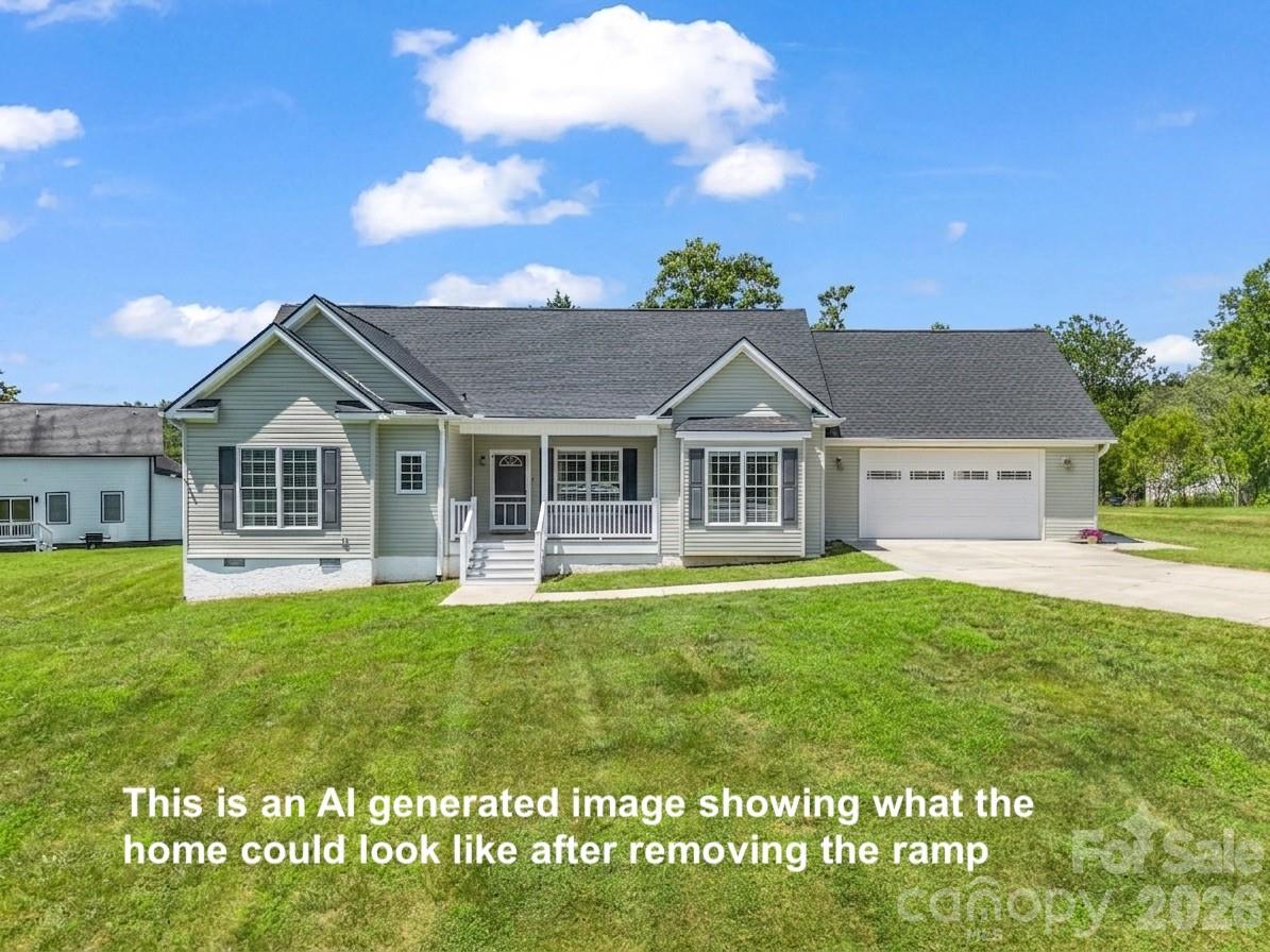 This is an AI mockup of what the front of the home could look like if buyer chose to remove the ramp. - 355 Hidden Meadow Drive, Hendersonville
