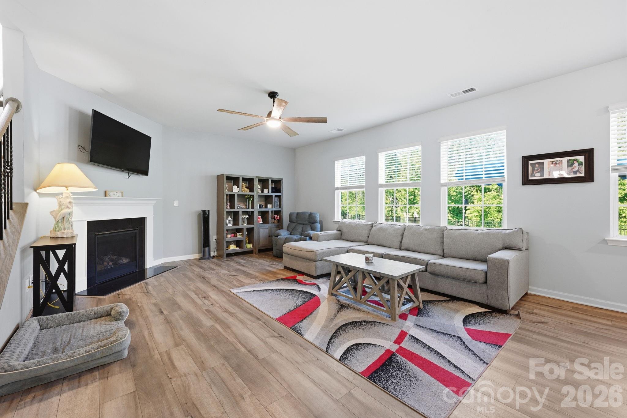 Living Room with Gas Log Fireplace - 328 Kennerly Center Drive, Mooresville