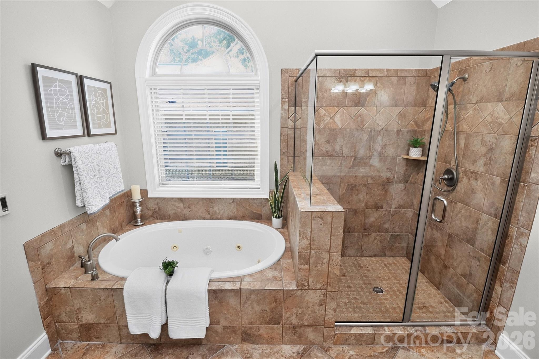 Garden tub and separate shower in primary bathroom. - 4817 Pimlico Lane, Waxhaw
