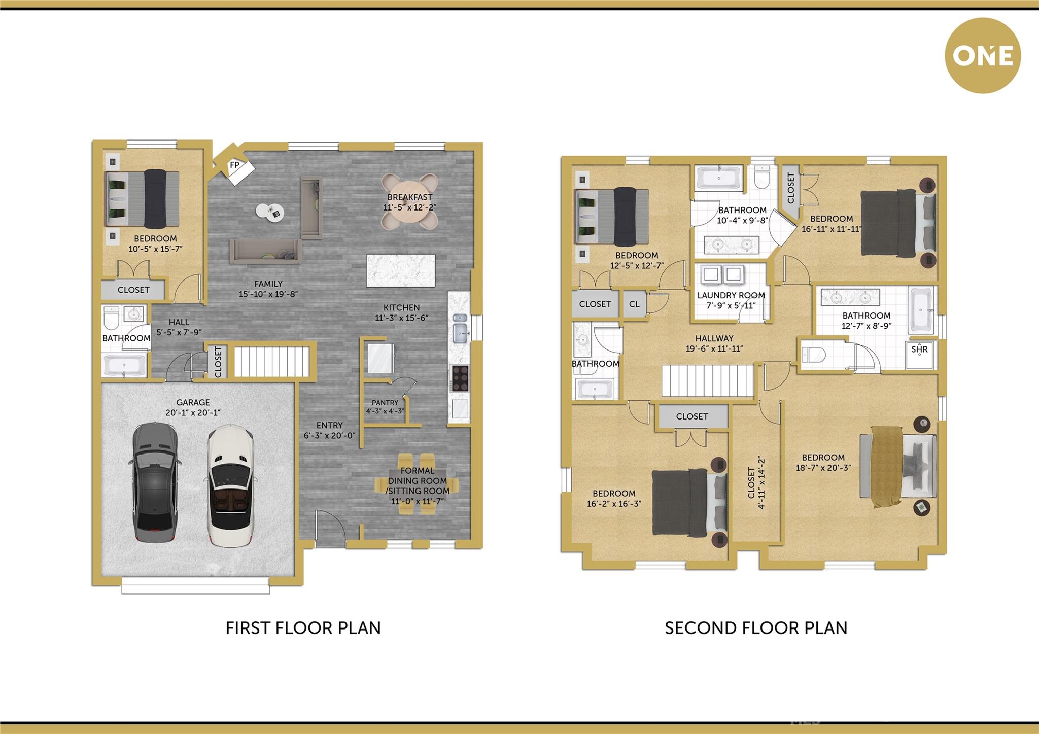 Overview floor plan that showcases a functional open layout featuring 4 bedrooms upstairs and a guest suite downstairs. - 4849 Tacoma Drive, Fort Mill