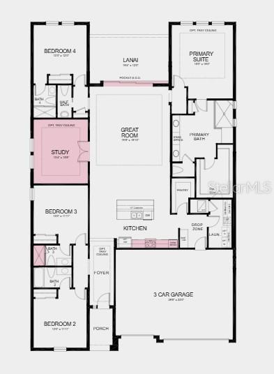 Floor Plan - Additional Highlights Include: pocket sliding door at Great Room, tray ceiling package, pre-plumb for water softener and laundry sink - 109 ARMOYAN DR, PALM COAST