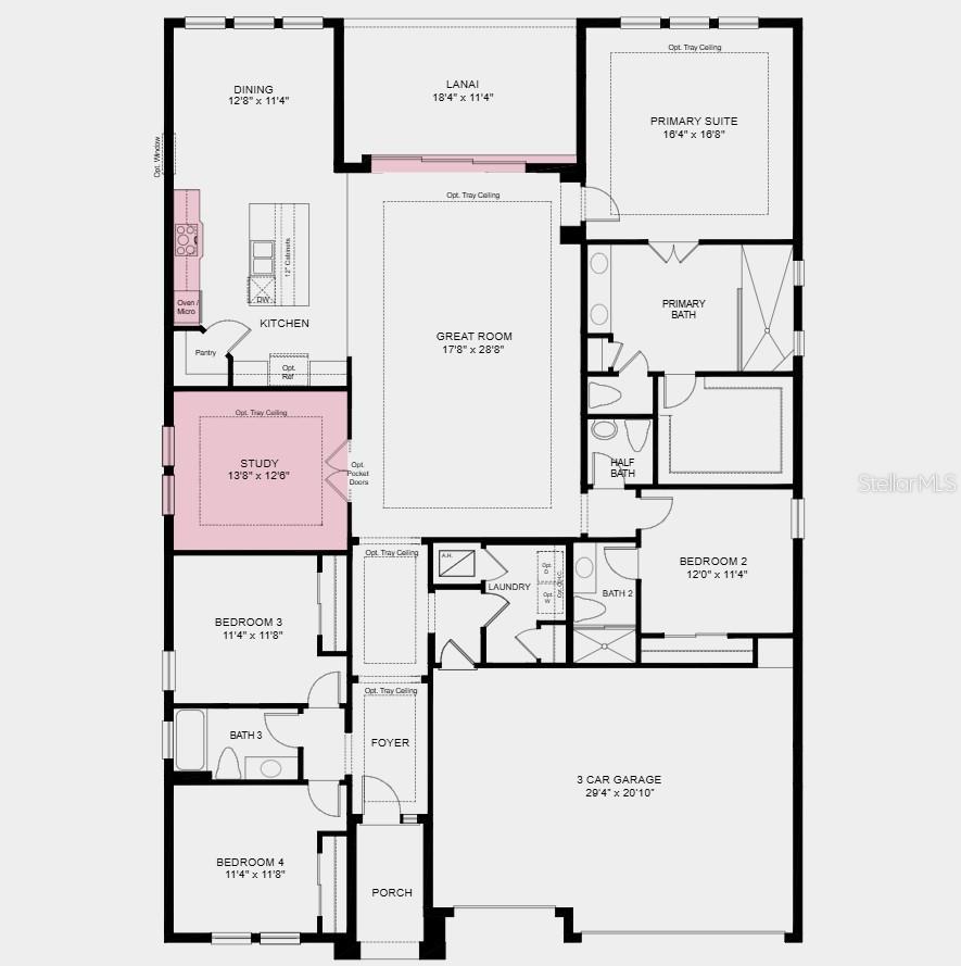 Floor Plan - Additional Highlights Include: tray ceiling package, 8' interior doors, additional windows in the dining area, pre-plumb water softener loop, pre-plumb for future laundry sink, cushion close drawers and doors at kitchen, and extended LVP flooring into the primary suite and closet. - 113 ARMOYAN DR, PALM COAST
