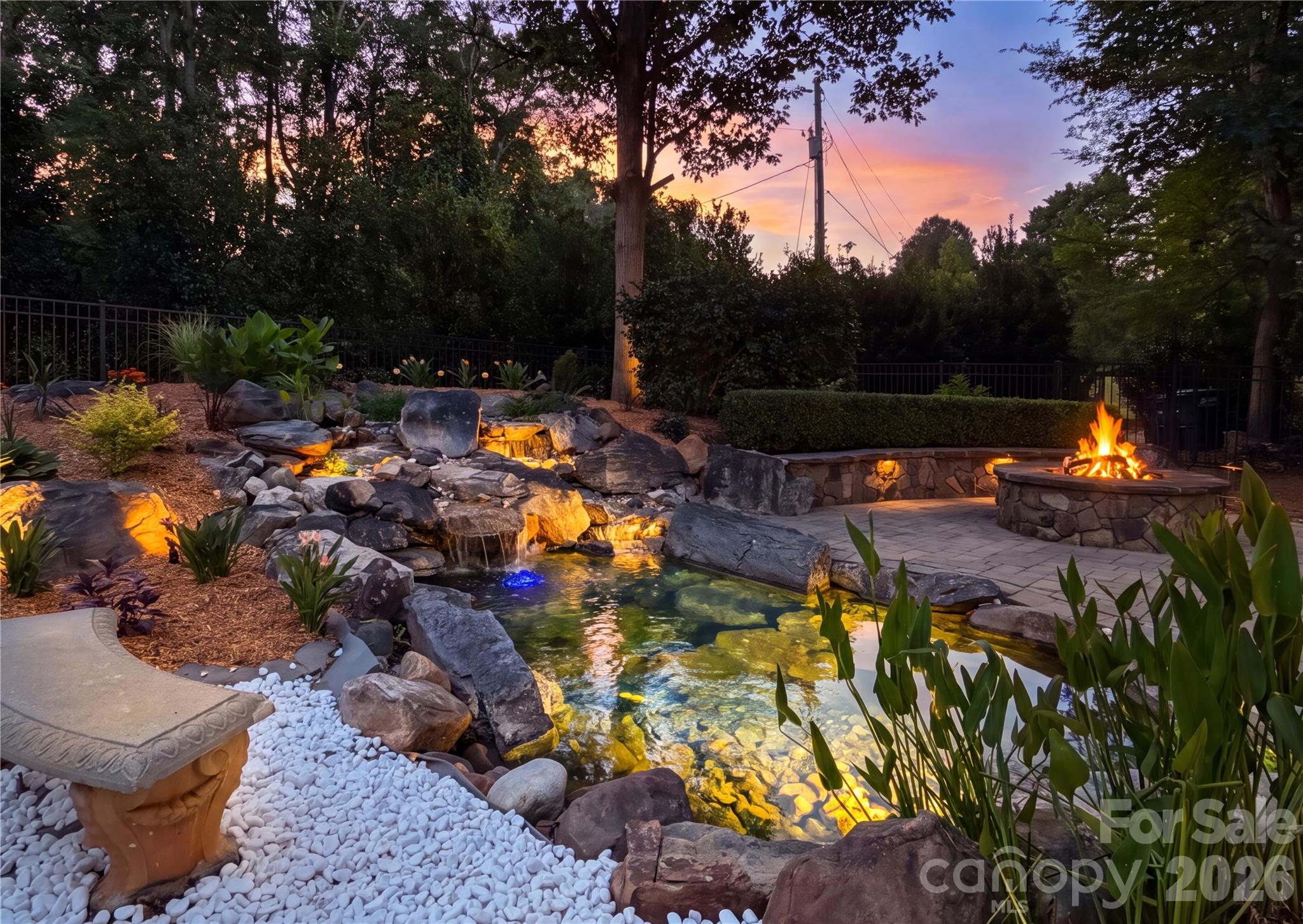Koi pond with waterfall feature. - 600 Baron Road, Waxhaw