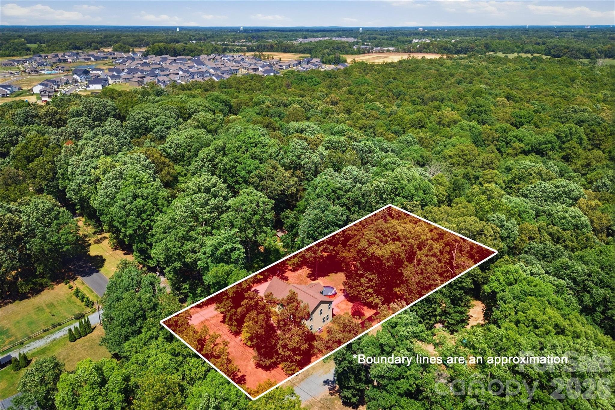 Aerial with property boundary - 802 White Oaks Circle, Monroe