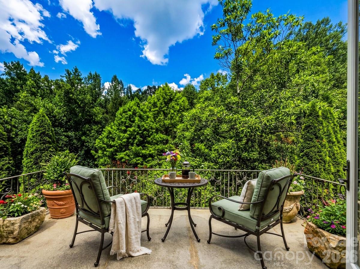Virtually Staged Primary Balcony No neighbors. No noise. Just canopy, sky, and the sound of nothing at all. - 150 Rainbow View Drive, Fletcher