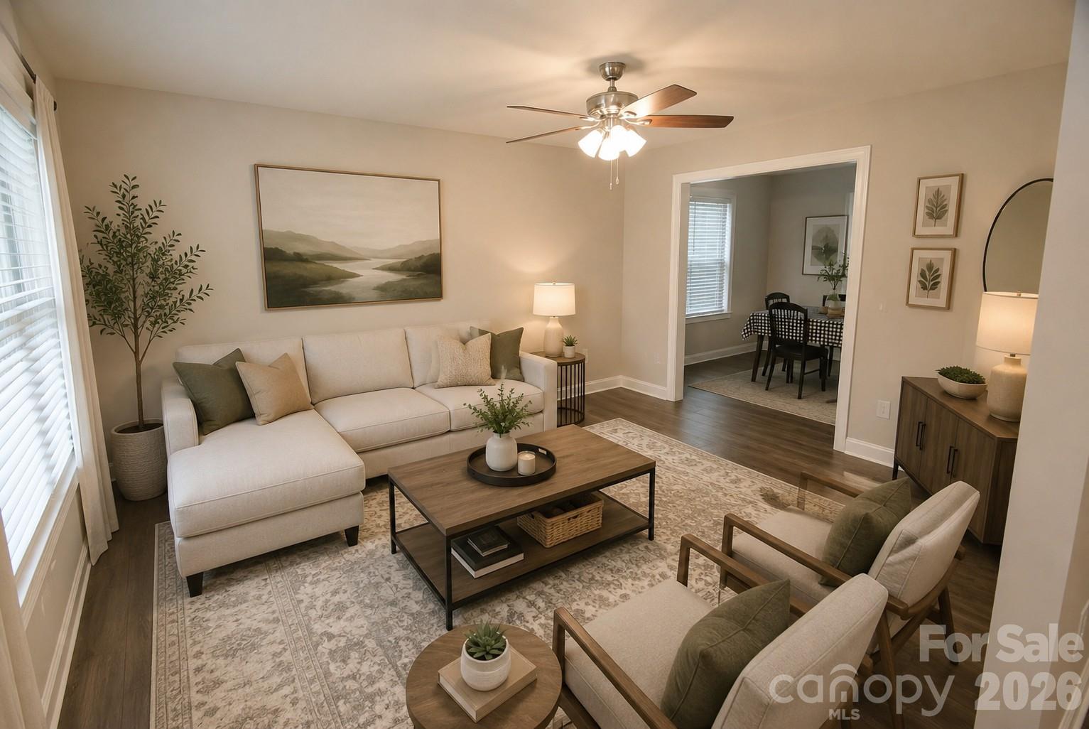 Virtually staged living room - 921 Pineridge Street SE, Concord