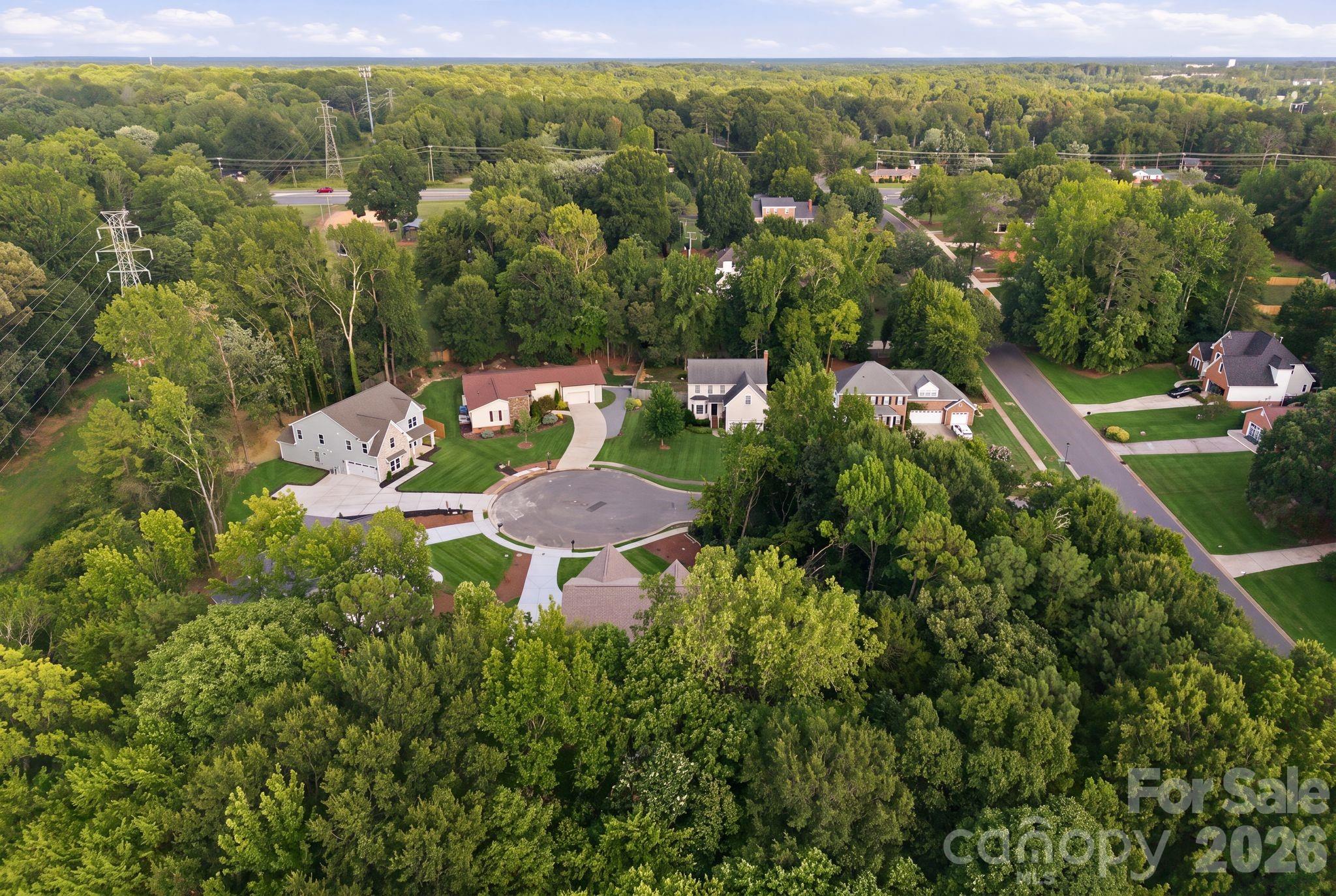 Aerial view of the cul-de-sac. - 2311 Chateau Court, Matthews