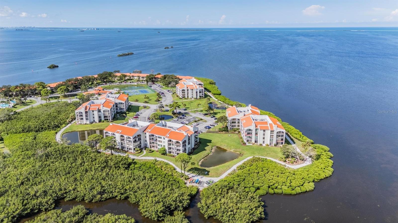 Aerial of Property. It's located on a Peninsula Surrounded by the Gulf/St. Joseph Sound - 243 MARINER DR #243, TARPON SPRINGS