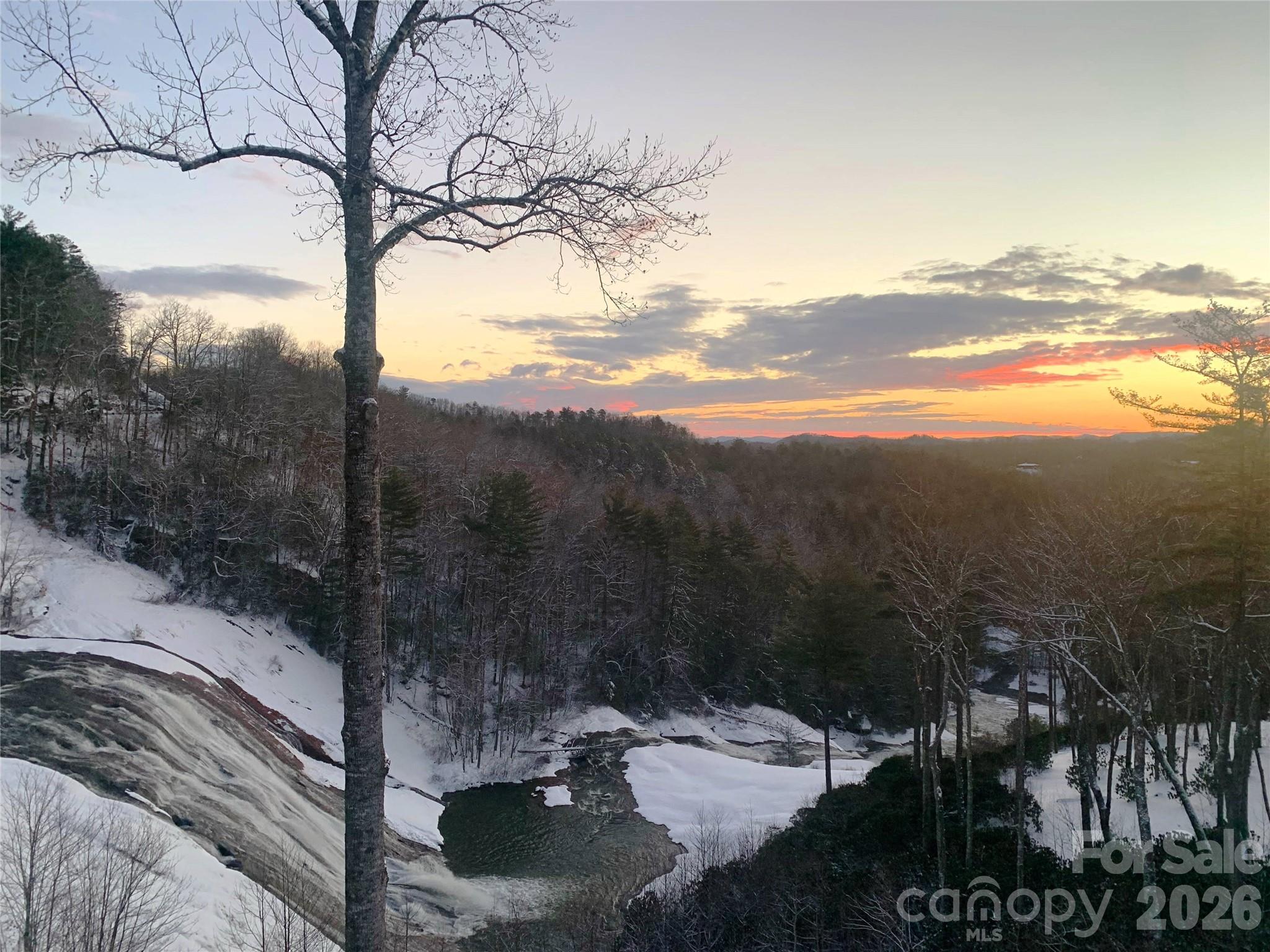 Winter View of the Falls in the Snow - 78 Upper Tanglewood Road, Lake Toxaway