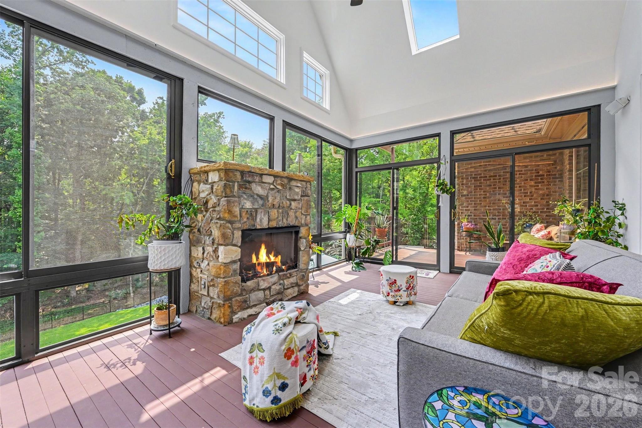 Covered Living Space with Stone Fireplace - 470 Swift Creek Cove, Lake Wylie