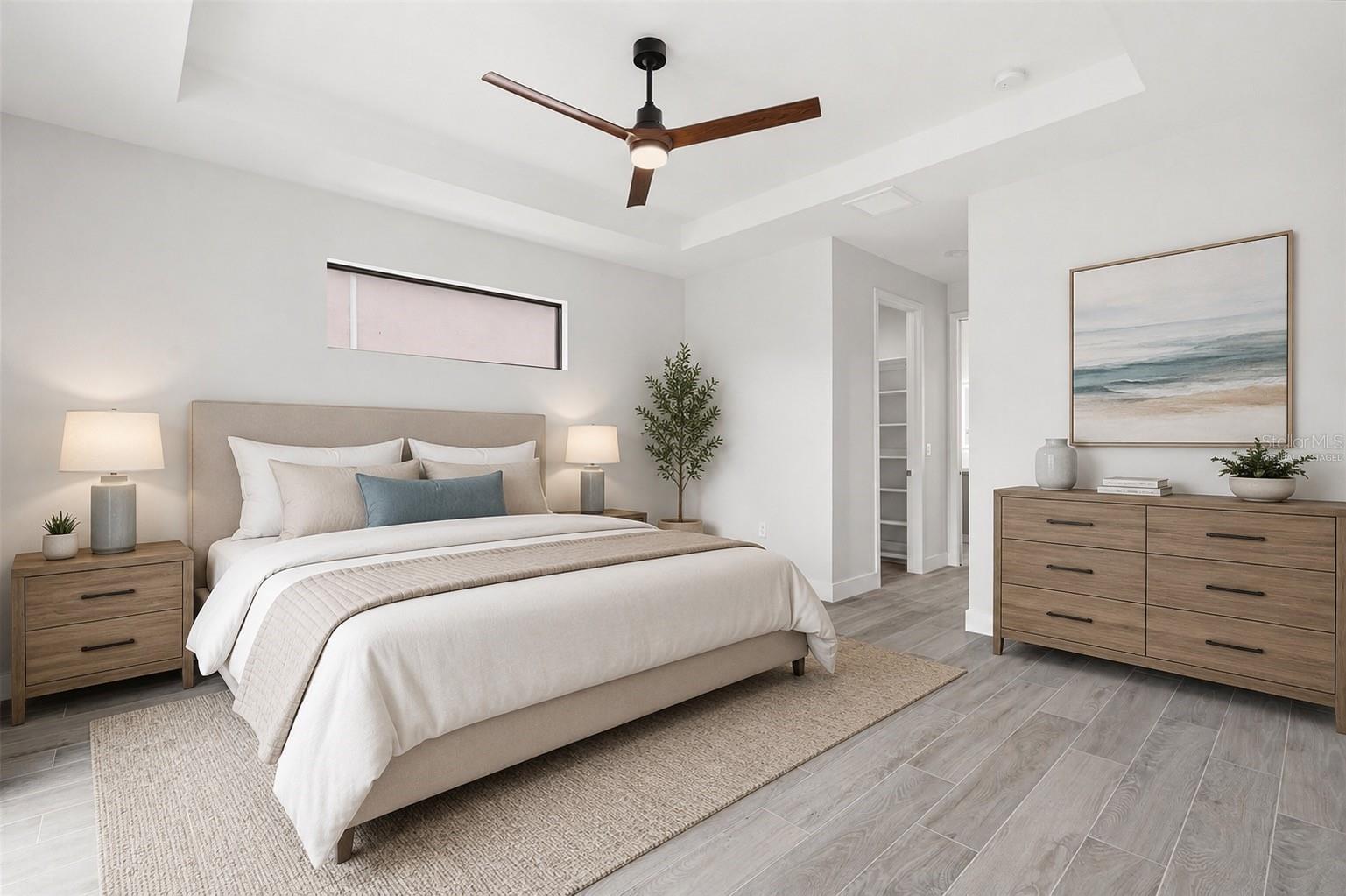 Virtually Staged Spacious Primary Bedroom with Tray Ceiling & Clerestory Window - 14319 ALLENSWORTH AVE, PORT CHARLOTTE