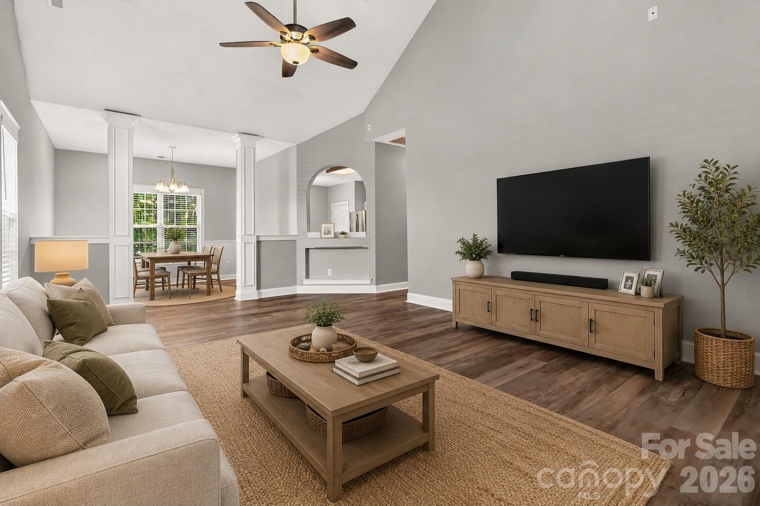 Virtually Staged Living and Dining Room - 13824 Hastings Farm Road, Huntersville