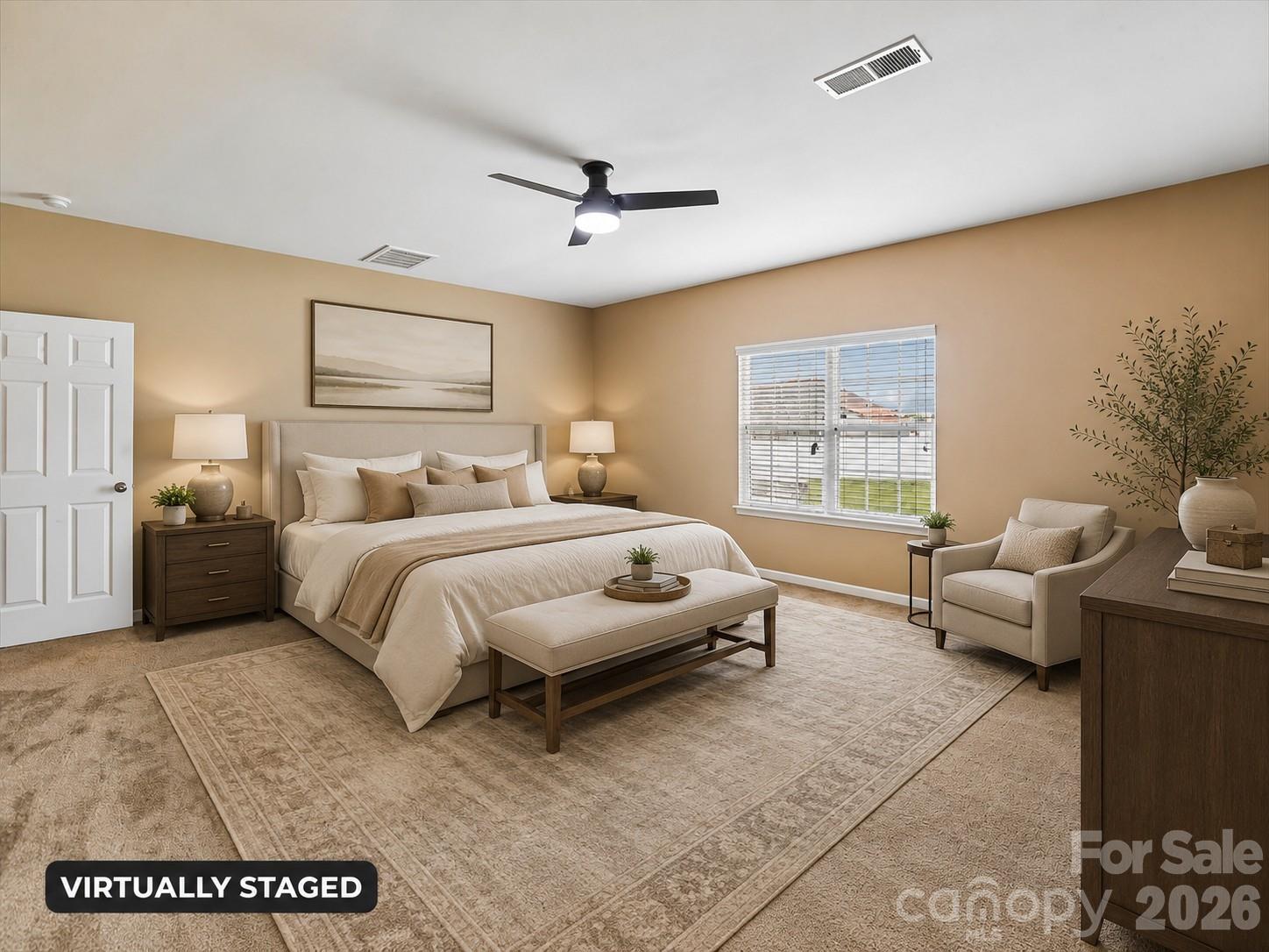 Primary Bedroom Virtually Staged - 5307 Hackberry Lane SW, Concord
