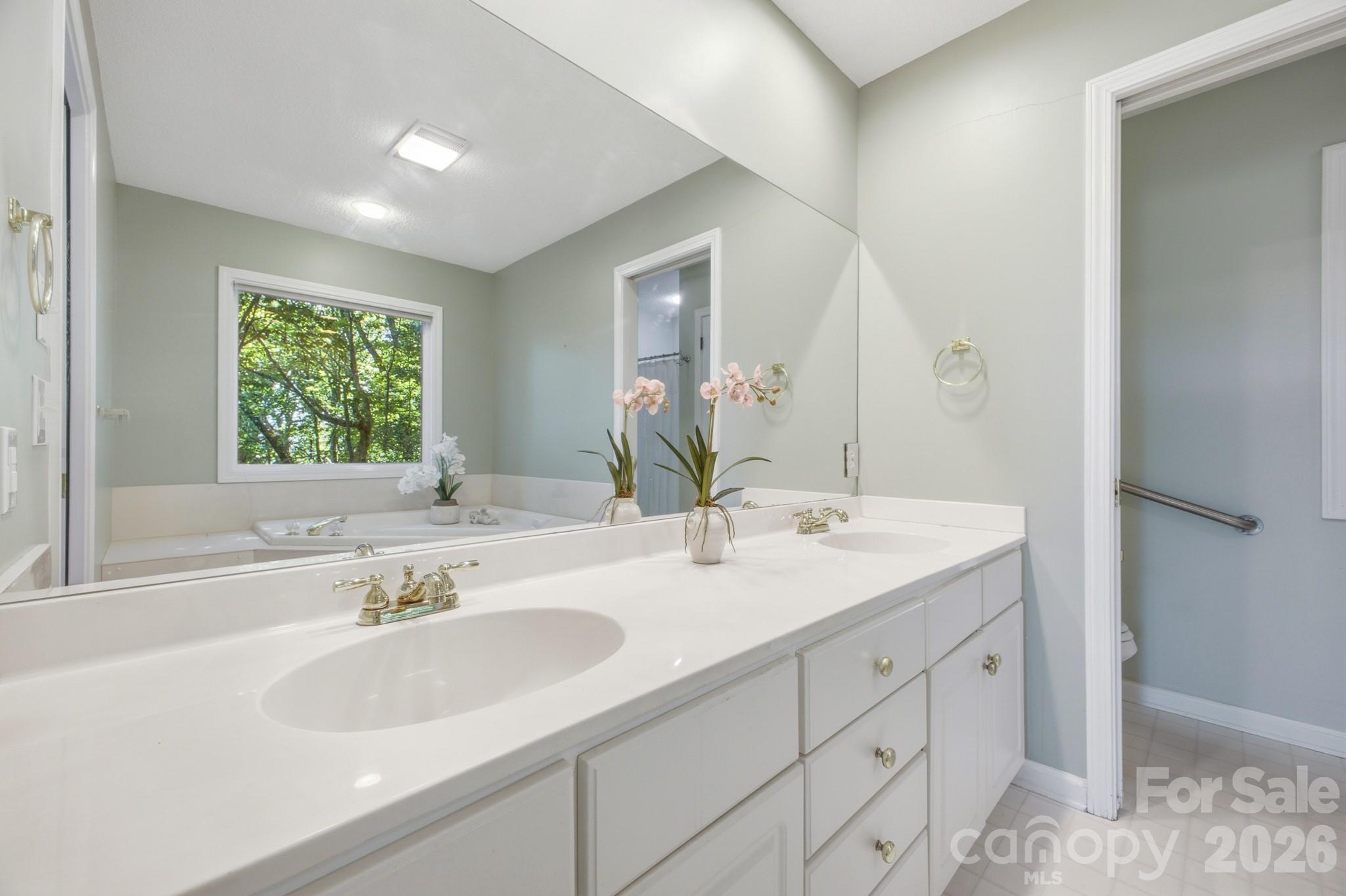 Primary bath has Double Sink Vanity - 1870 Riverview Court, Hendersonville