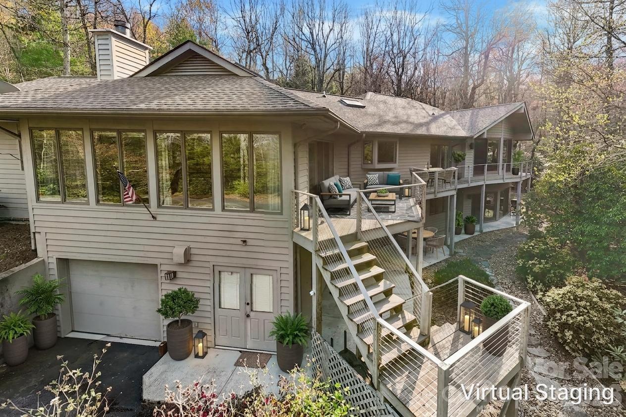 Virtually staged back deck overlooking nature - 100 Elmridge Drive, Flat Rock