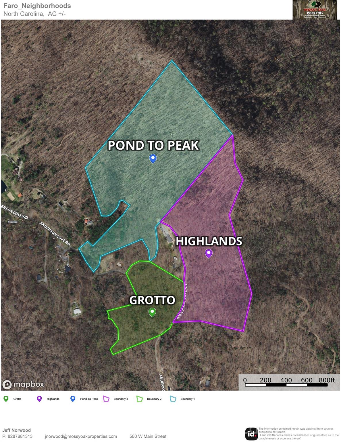 Color coded map of the 3 "neighborhoods" - 99999 Anderson Cove Road, Barnardsville