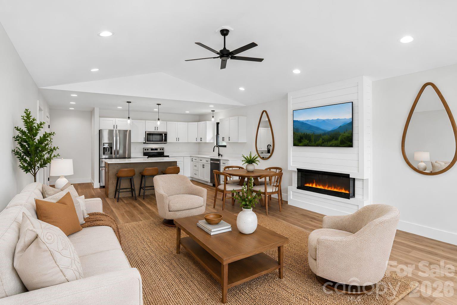 Virtually staged living room. - 140 N Main Street, Mars Hill