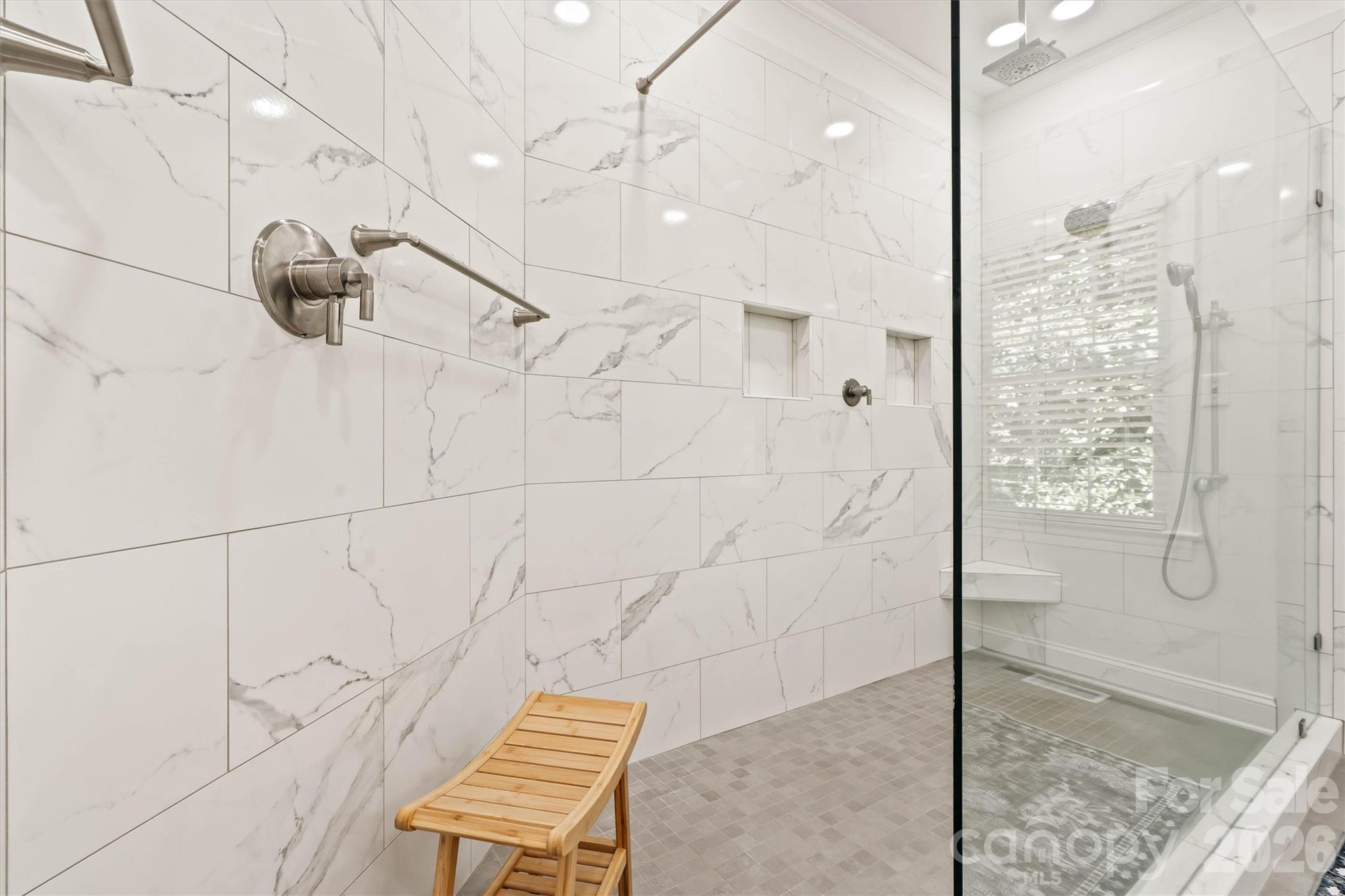 Updated Ensuite Bathroom with huge tiled walk-in shower. - 675 Heather Drive, Lincolnton