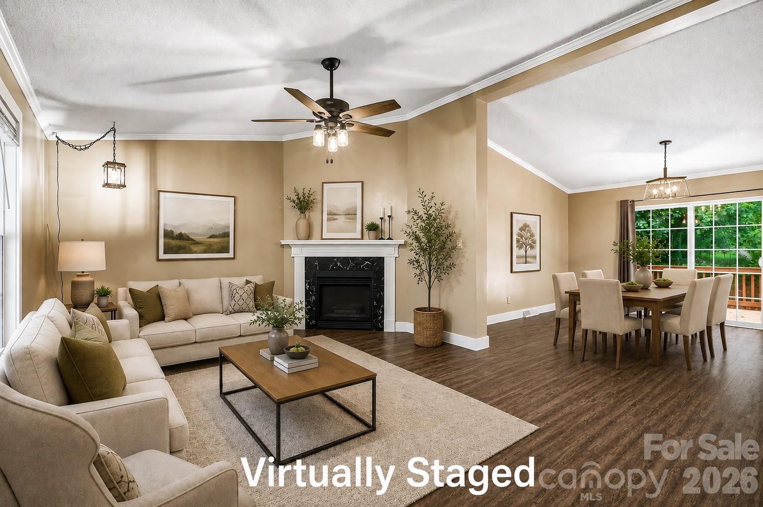 Living room virtually staged - 3555 Lake Bluff Drive, Sherrills Ford