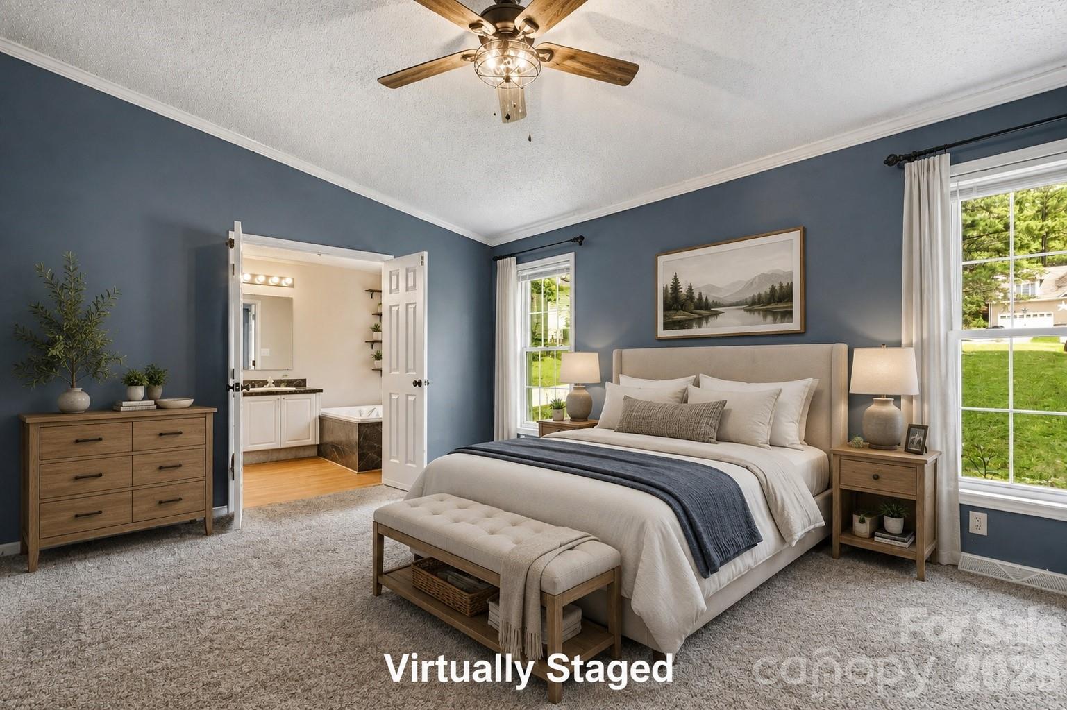 Large primary bedroom virtually staged - 3555 Lake Bluff Drive, Sherrills Ford