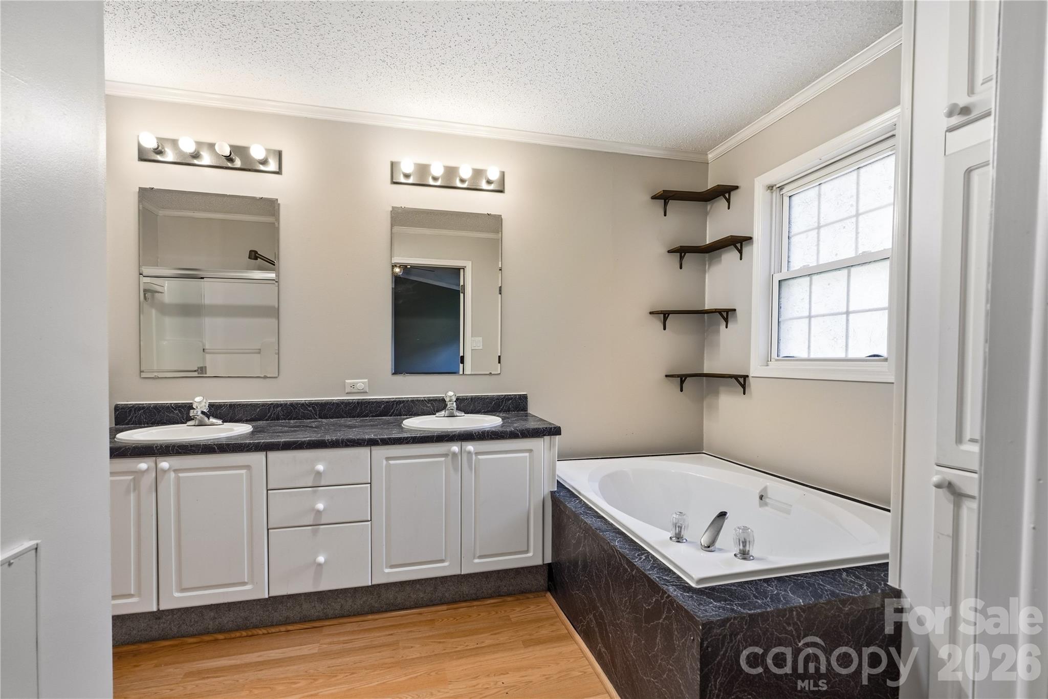 Primary bath with garden tub and dual vanity sink - 3555 Lake Bluff Drive, Sherrills Ford