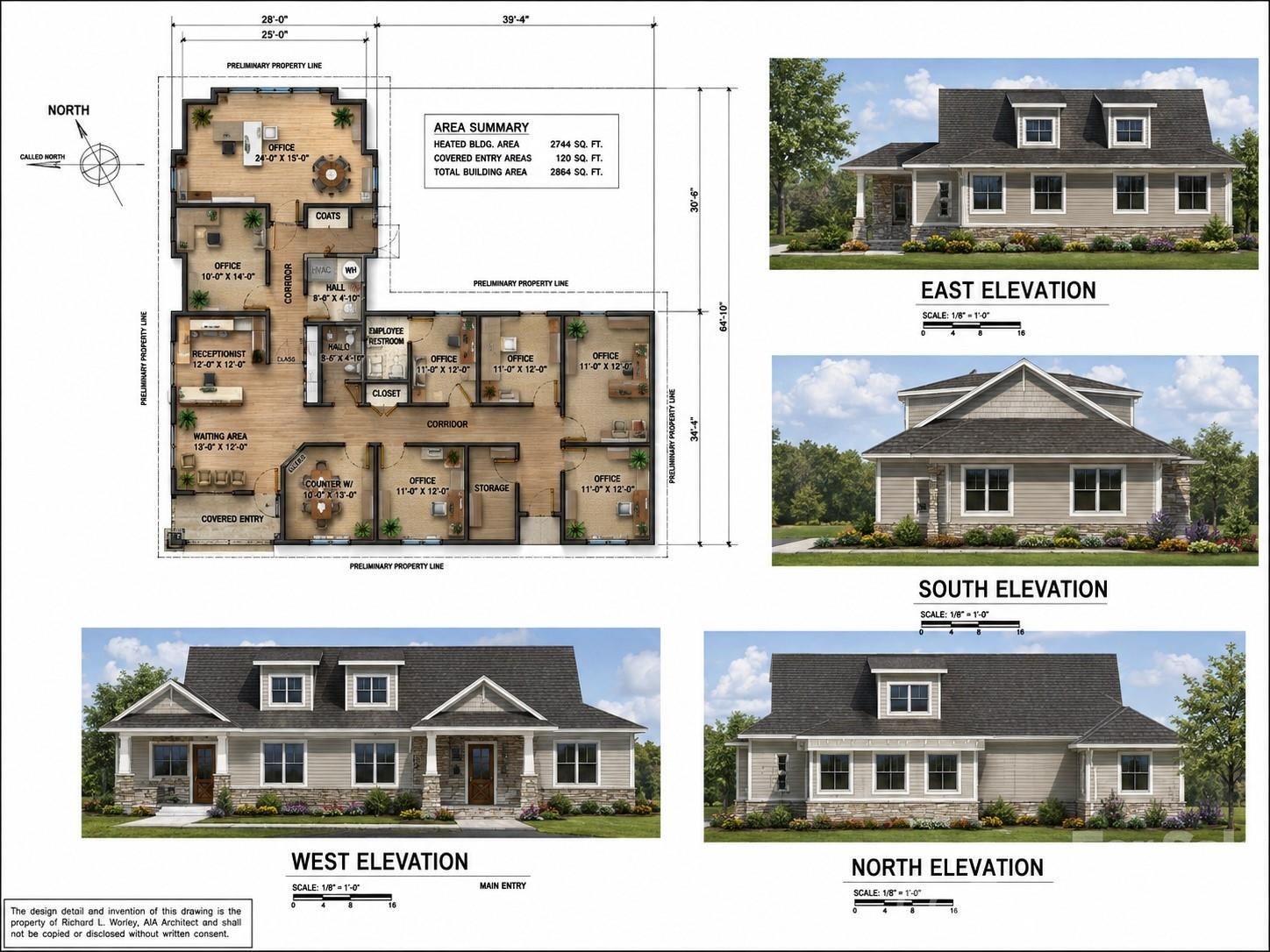 Sample of what was going to be built :Thoughtfully designed 2,864± sq. ft. office floor plan featuring a welcoming reception area, multiple private offices, conference room, breakroom, employee facilities, and an efficient layout designed to maximize productivity while providing an excellent experience for clients and staff. - 14 Park Place, Brevard