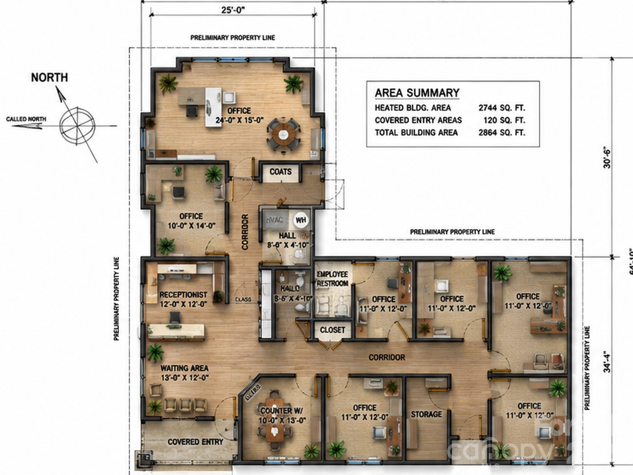 Thoughtfully designed office floor plan featuring multiple private offices, reception area, conference room, breakroom, and efficient workflow throughout. - 42 Park Place, Brevard