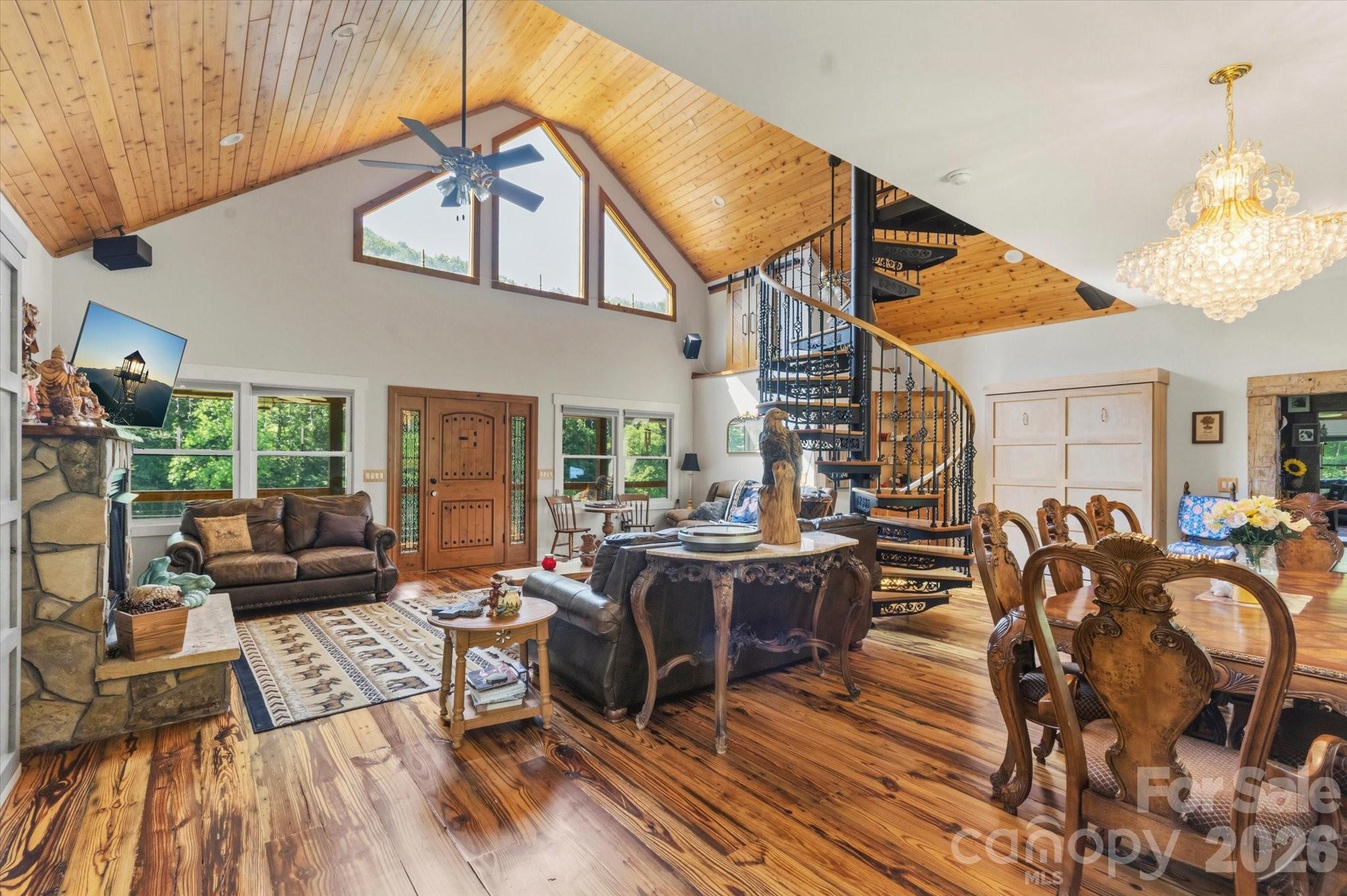 Great room from dining area - 2533 Coopers Creek Road, Bryson City