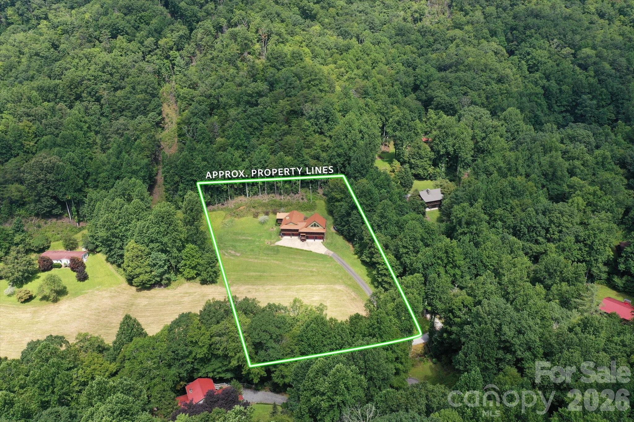 Aerial view of home with approximate property lines - 2533 Coopers Creek Road, Bryson City