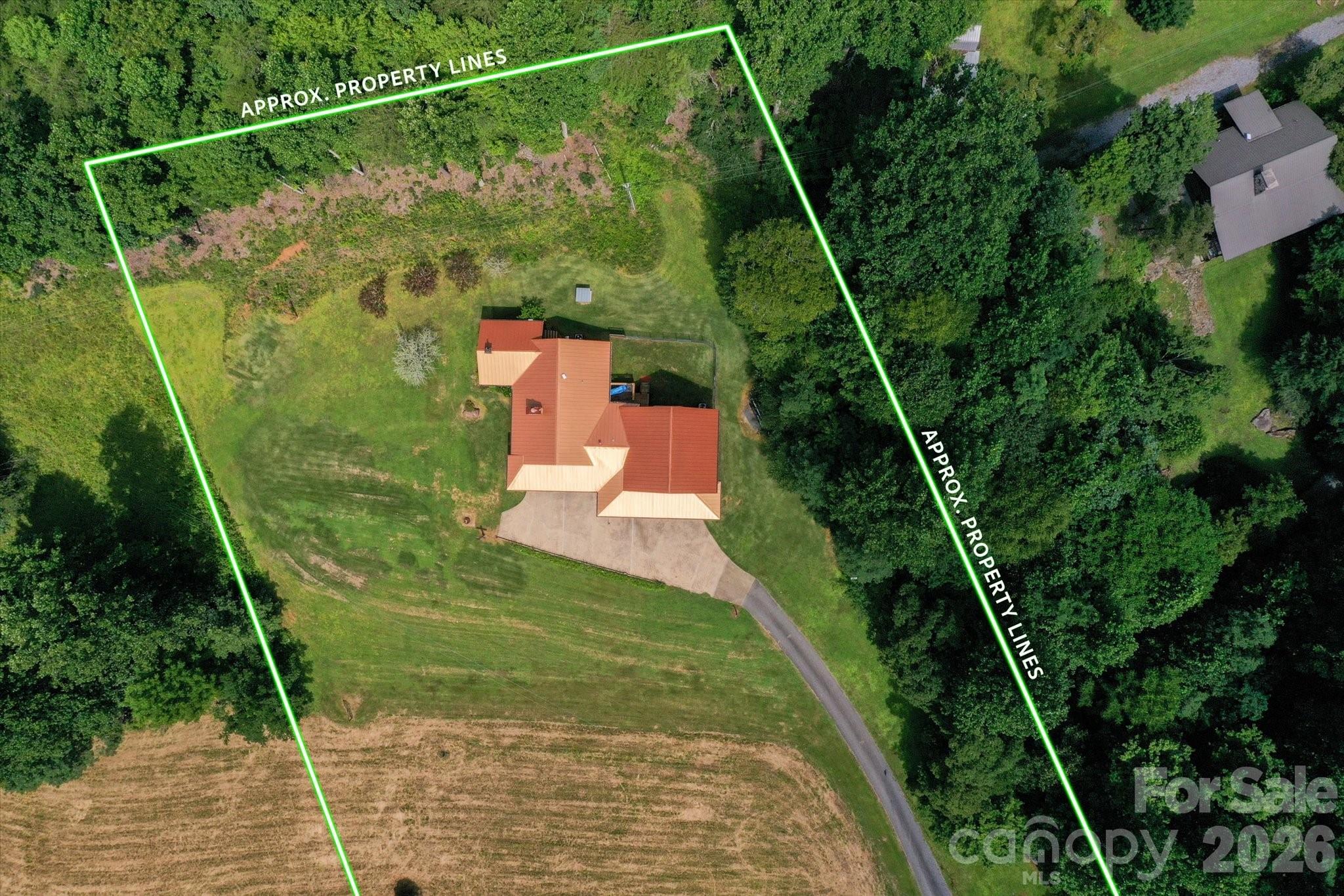 Aerial view of home with approximate property lines - 2533 Coopers Creek Road, Bryson City