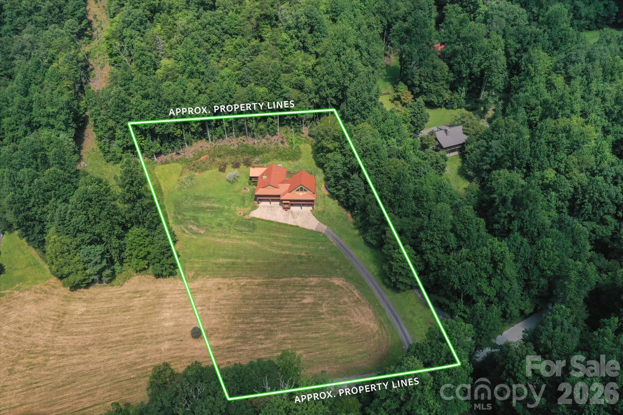 Aerial view of home with approximate property lines - 2533 Coopers Creek Road, Bryson City