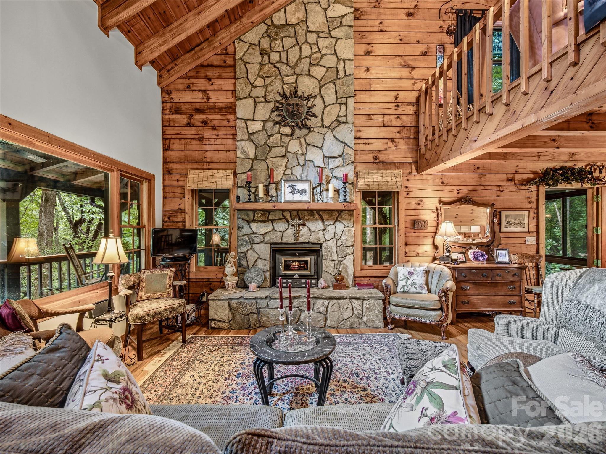 Soaring fireplace! - 696 Top Of The Mountain Road, Hendersonville