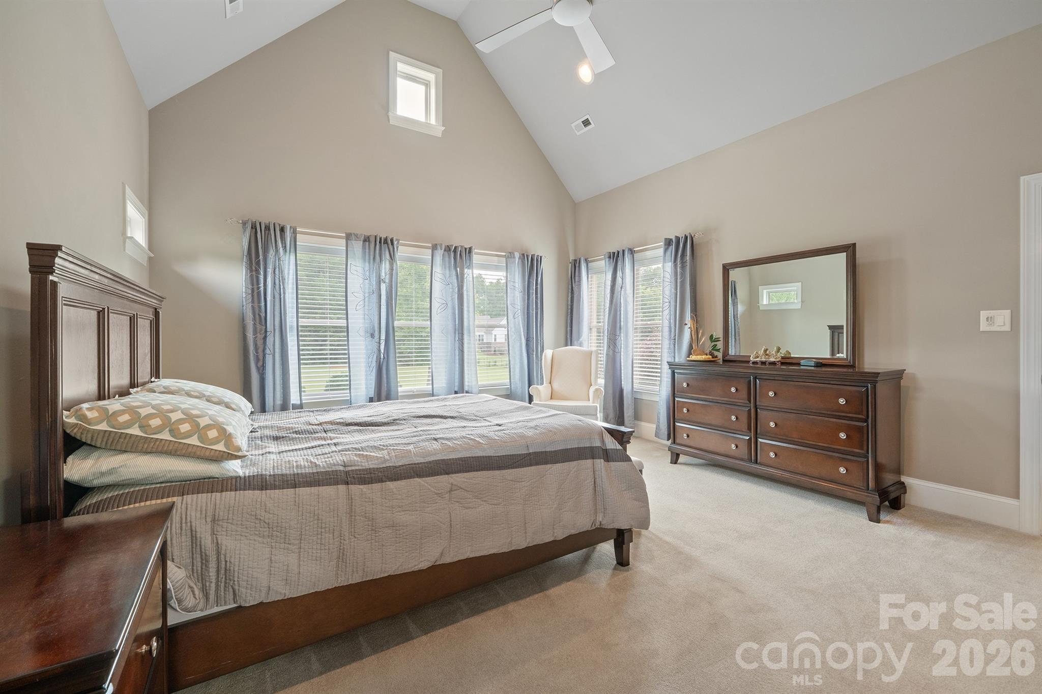Primary with vaulted ceilings and so much light - 121 Cheyenne Lane, Statesville