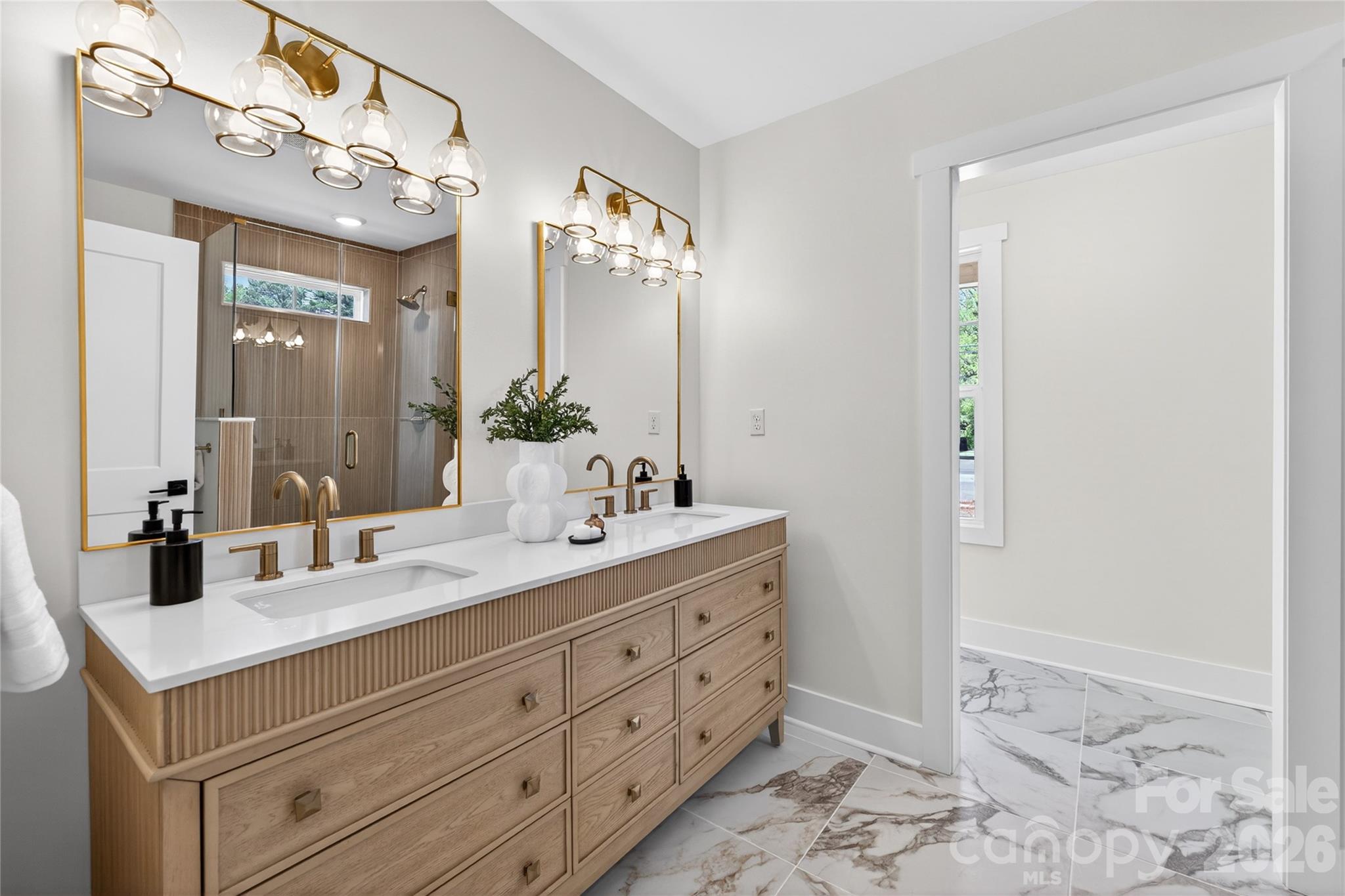 Primary Bath with gorgeous double vanity - 309 W Gold Street, Kings Mountain