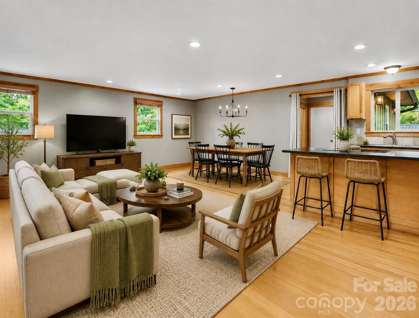 Virtually staged main living area open floor plan - 10 Davenport Place, Asheville