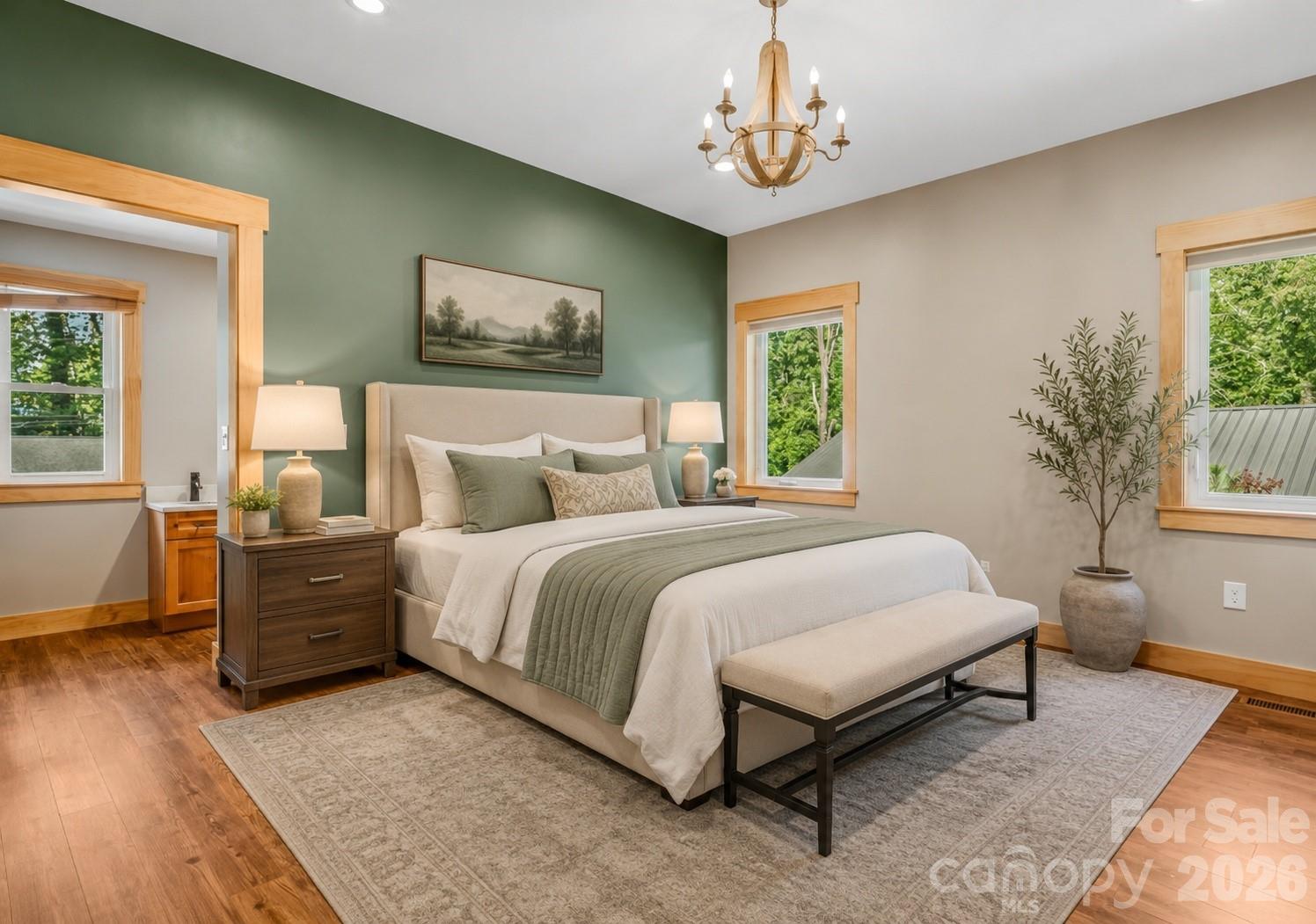 Virtually staged primary bedroom - 10 Davenport Place, Asheville